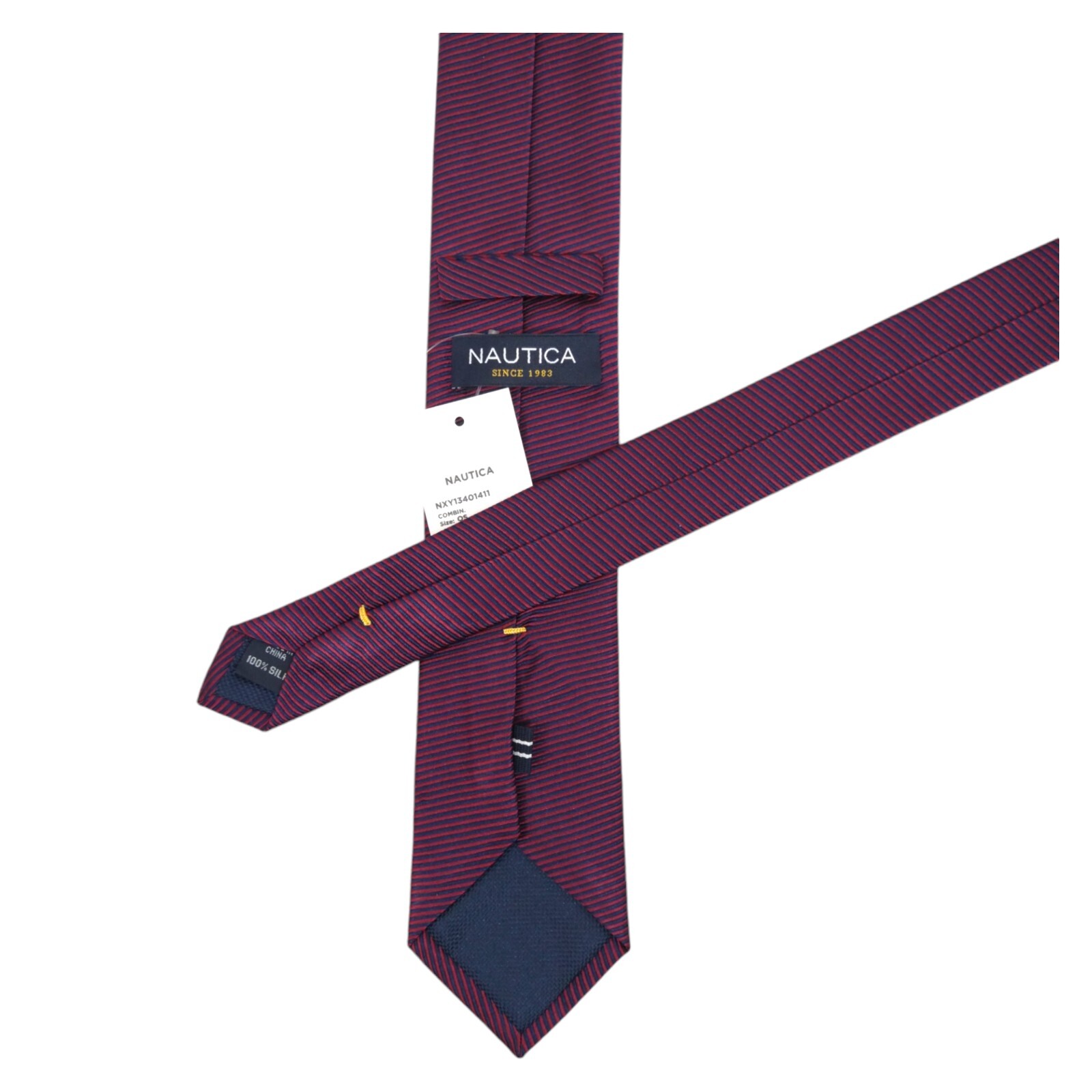 NAUTICA Mens Silk Tie Burgundy Navy Thin Stripe Woven 2.75 Slim Designer Necktie