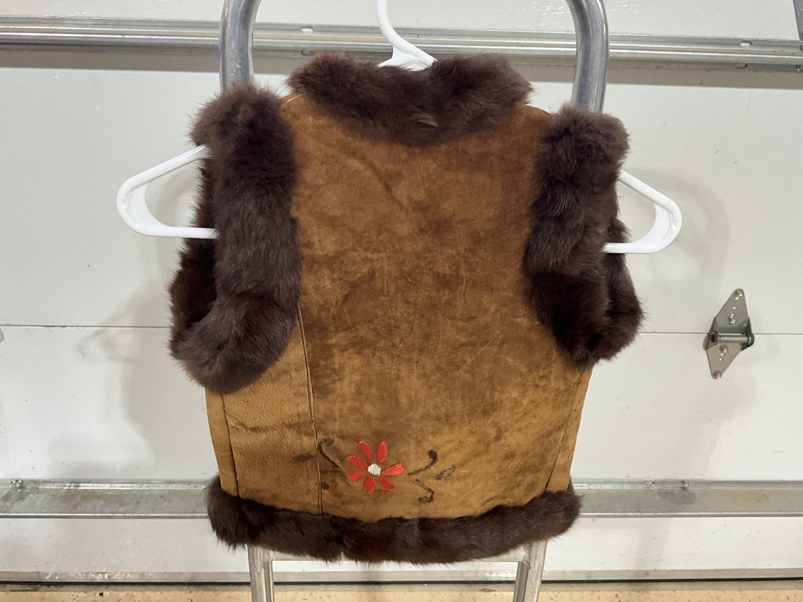 Vintage Kids Afghan Vest: embroidered suede leather, fur lining