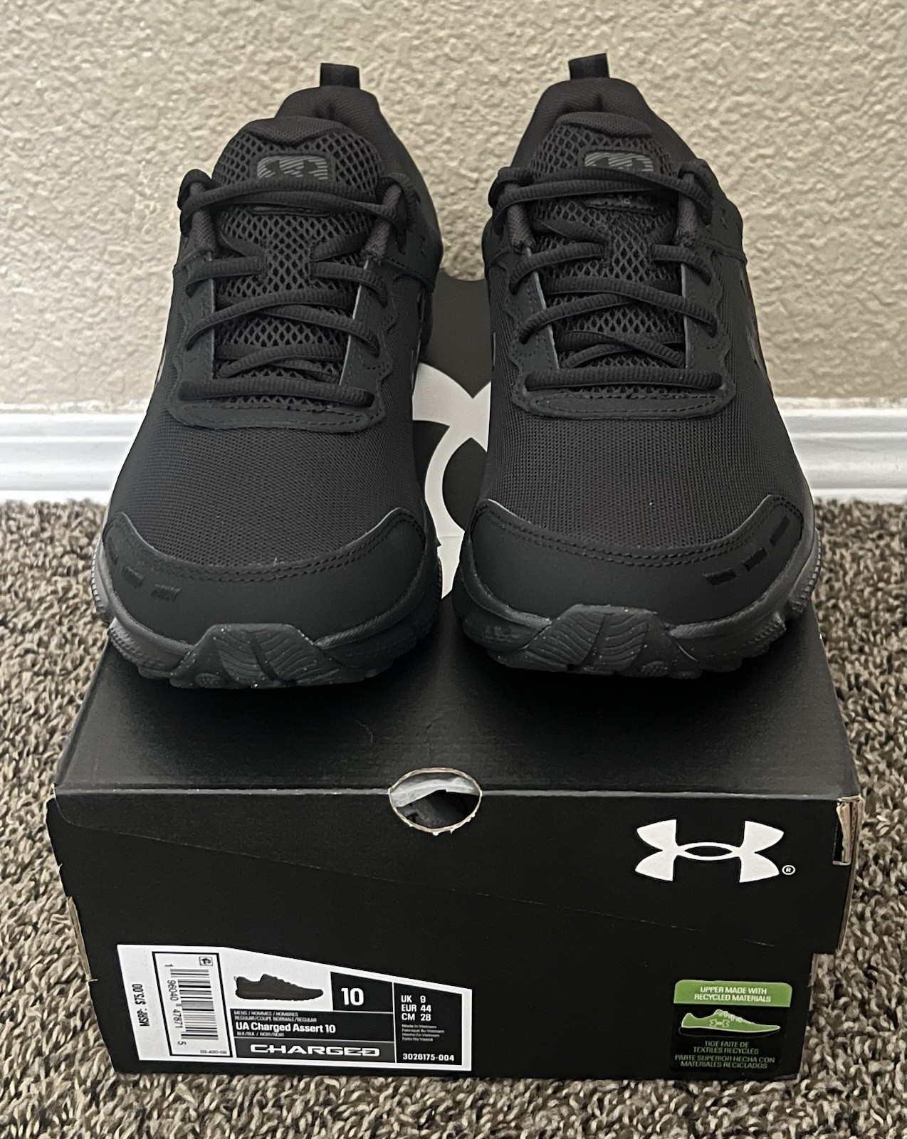Under Armour Men’s Charged Assert 10 Shoes Black Color Size-10