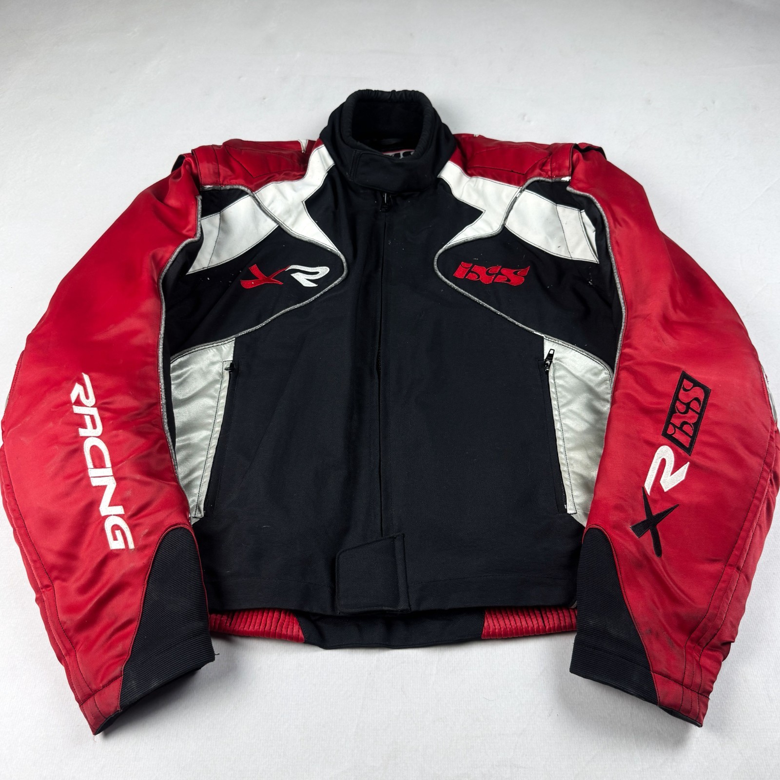 Mens Vintage IXS Racing Motorcycle Jacket Red Black Moto Biker Padded Y2K Racing