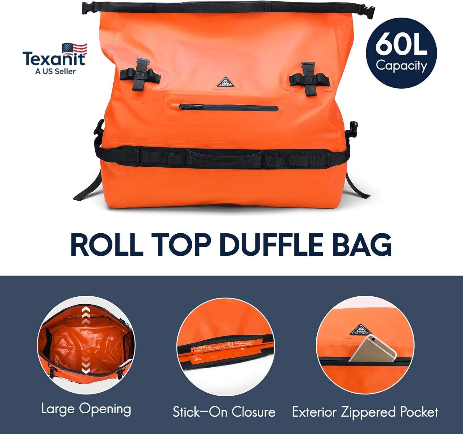 Large Waterproof Duffel Backpack Roll-Top Heavy Duty Dry Duffle Bag for Boating,