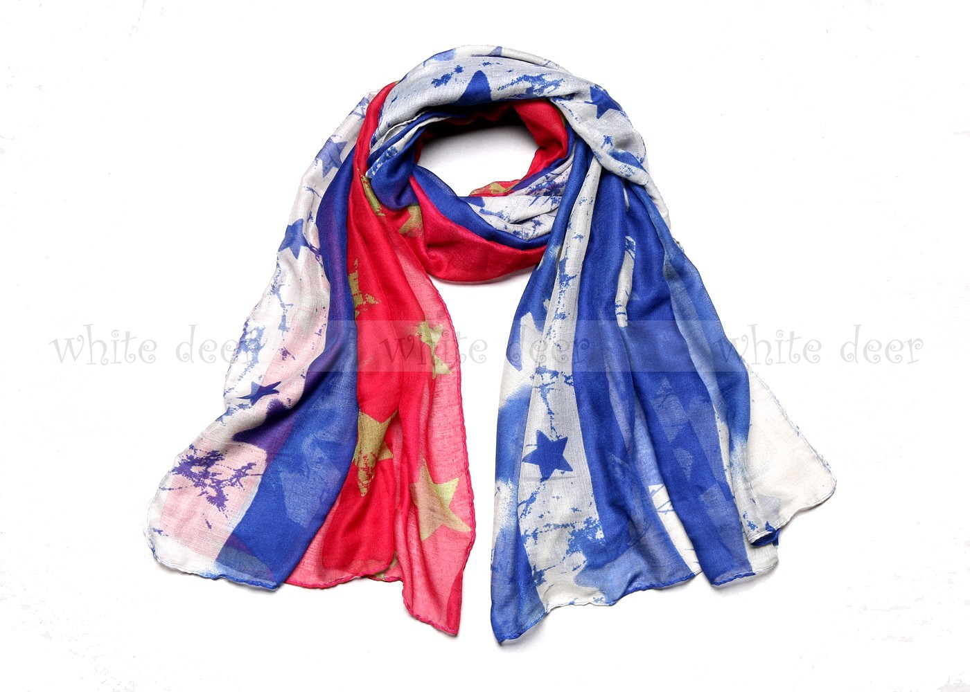 72″ American Flag Print Retro 4th of July Summer Scarf Star Stripe Red Blue