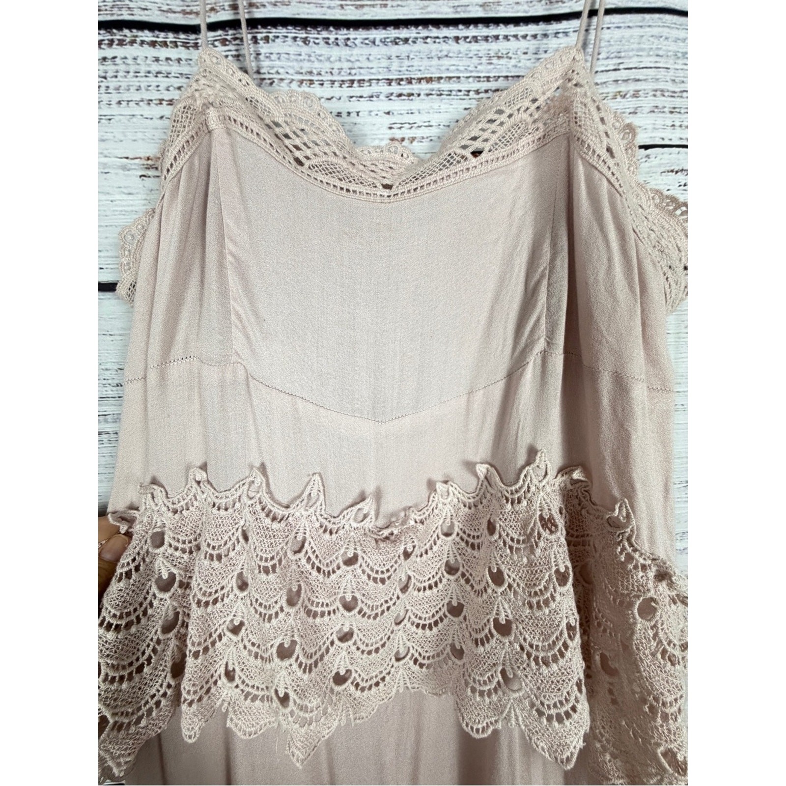 Free People Intimately Pink Blush Crochet Lace Maxi Nightgown Gown Boho