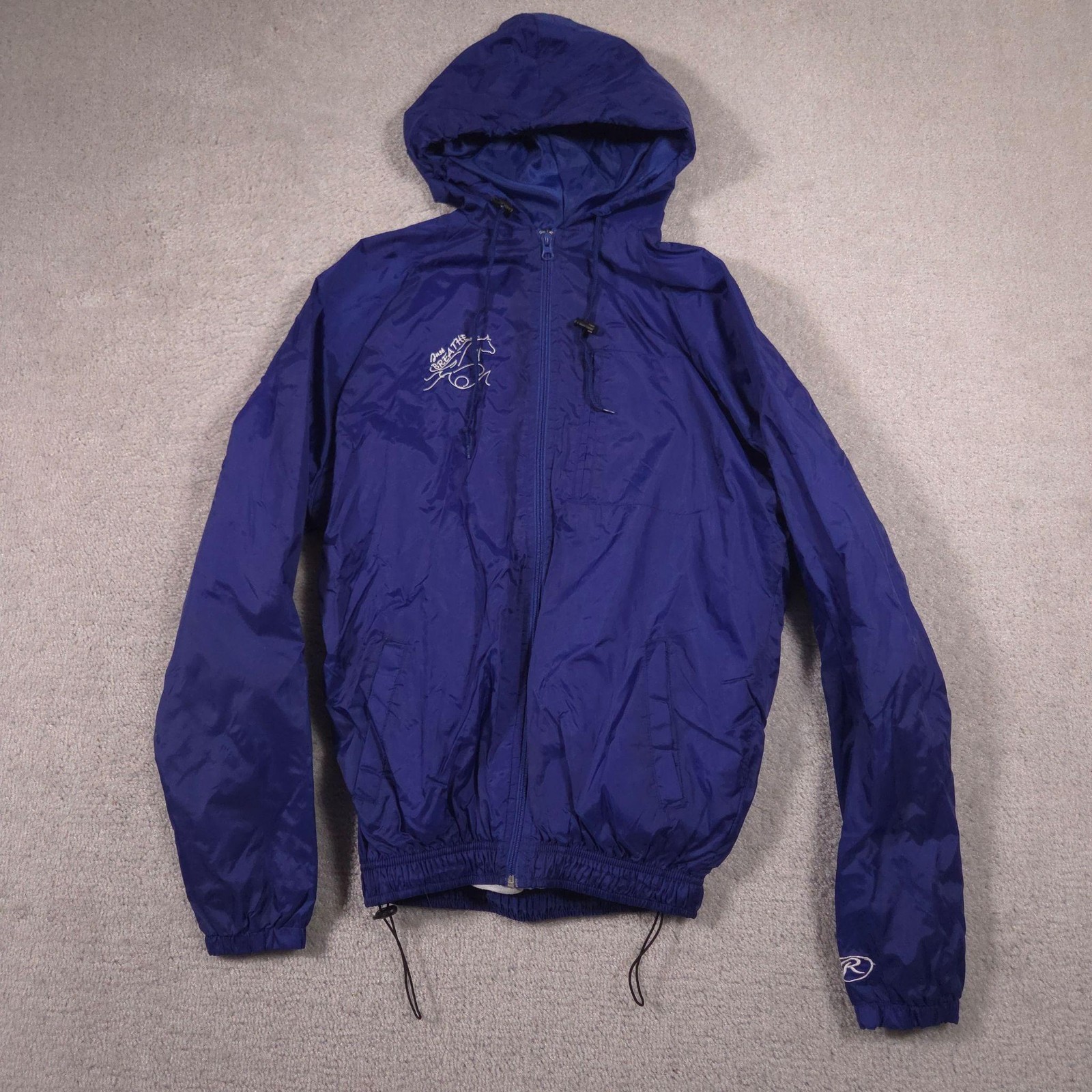Rawlings Jacket Mens Small Blue Hooded Windbreaker Just Breathe Horse Riding