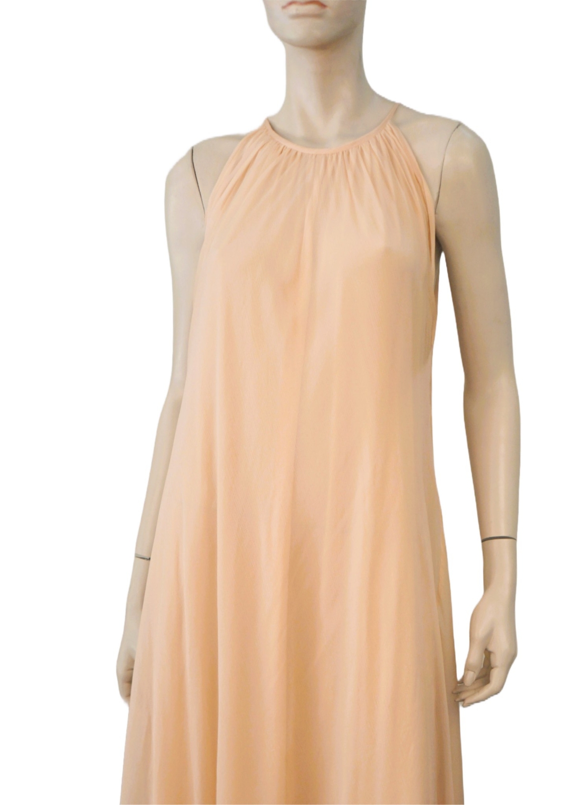 Peach Chiffon Halter Neck Maxi Dress Flowy Formal Evening Gown