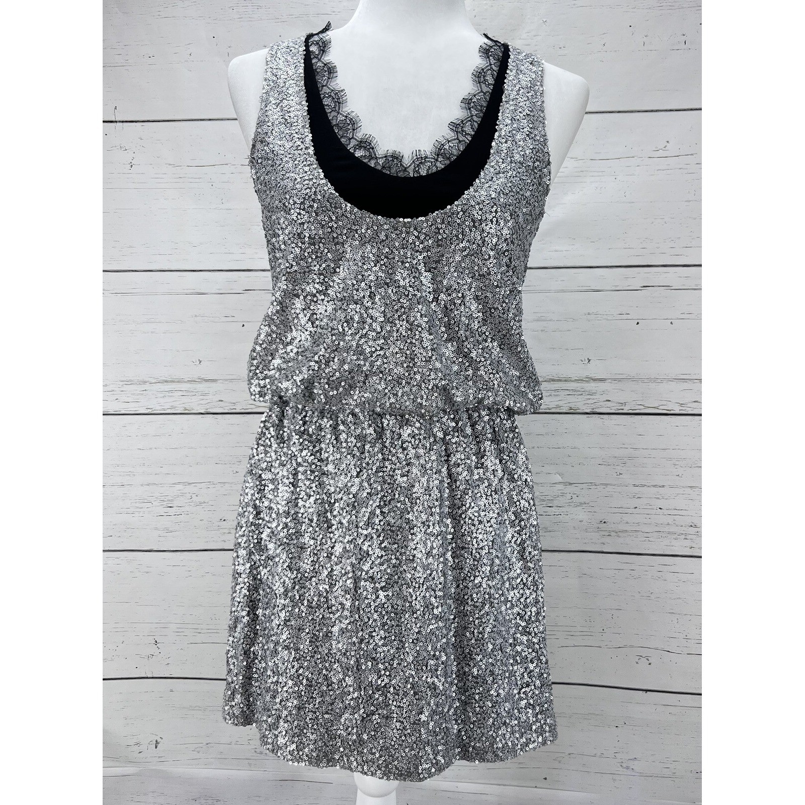 Robert Rodriguez Cocktail Silver Sequin Party Dress Size 4 Silk Sleeveless Mini