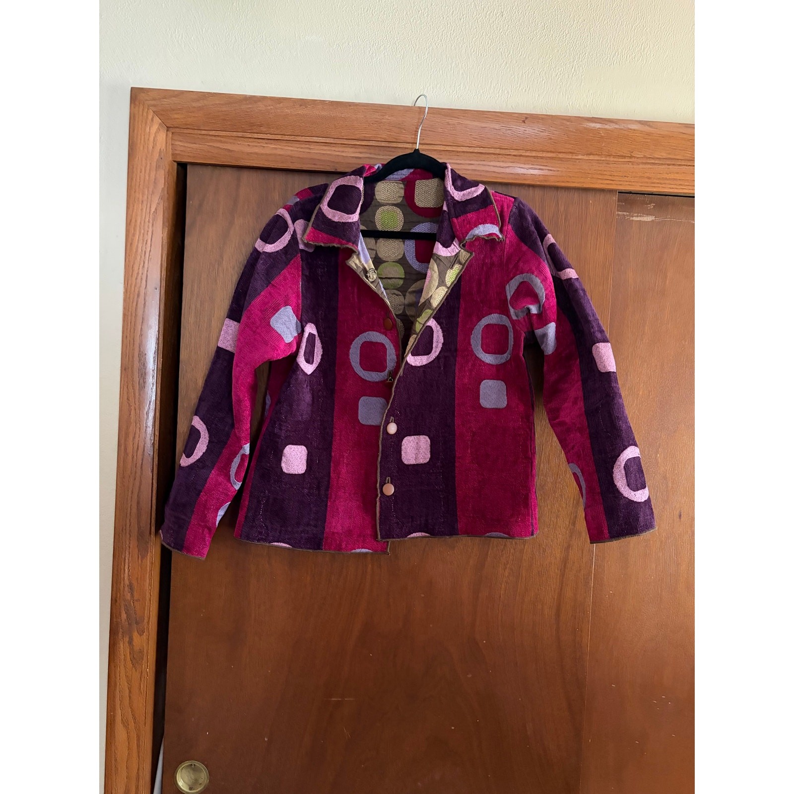 Winding River Reversible Quilted Jacket Button Front Art Print Women’s Medium