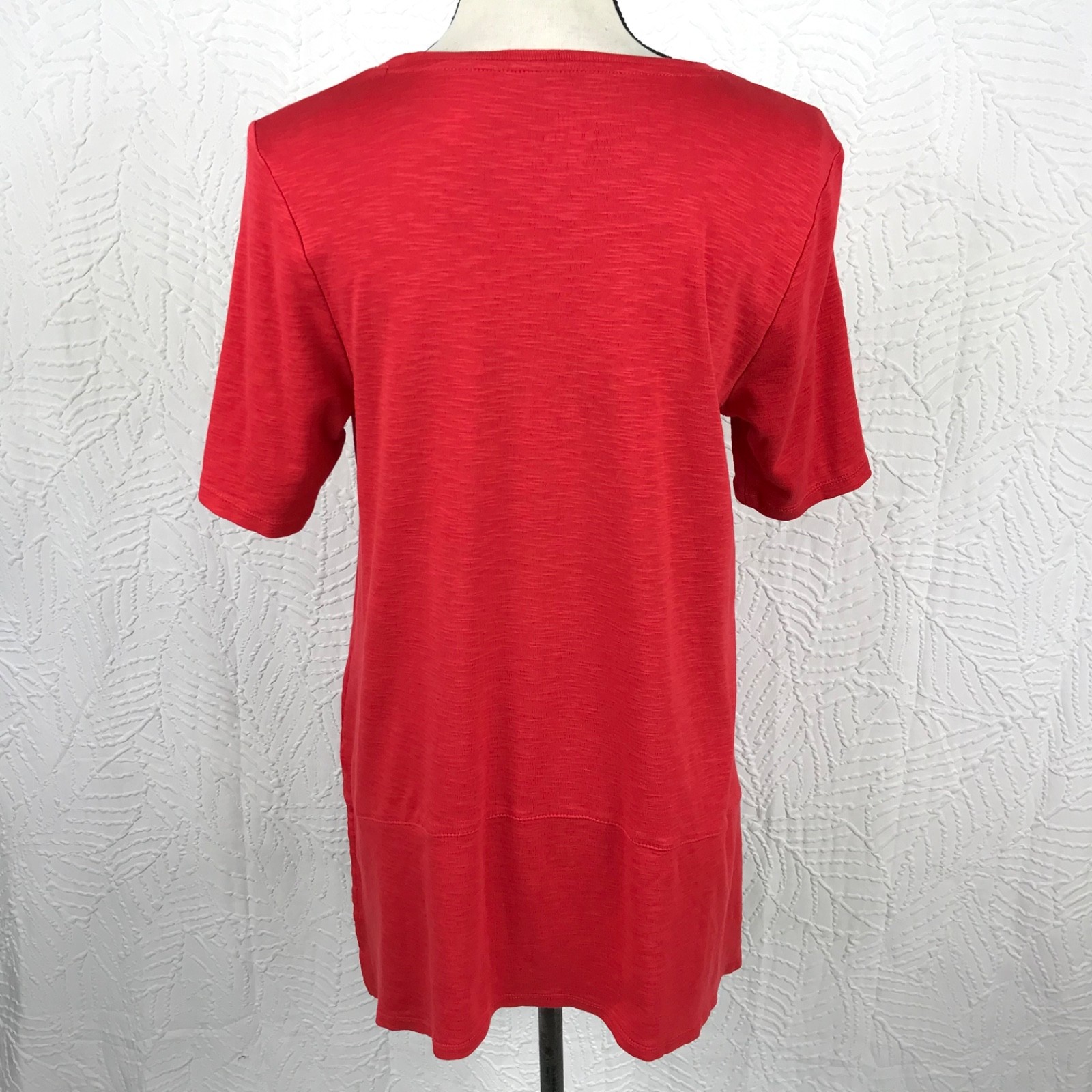 J Jill Red Pima Cotton Dipped Hem Tunic Top Size M Minimalist Capsule Slub Knit