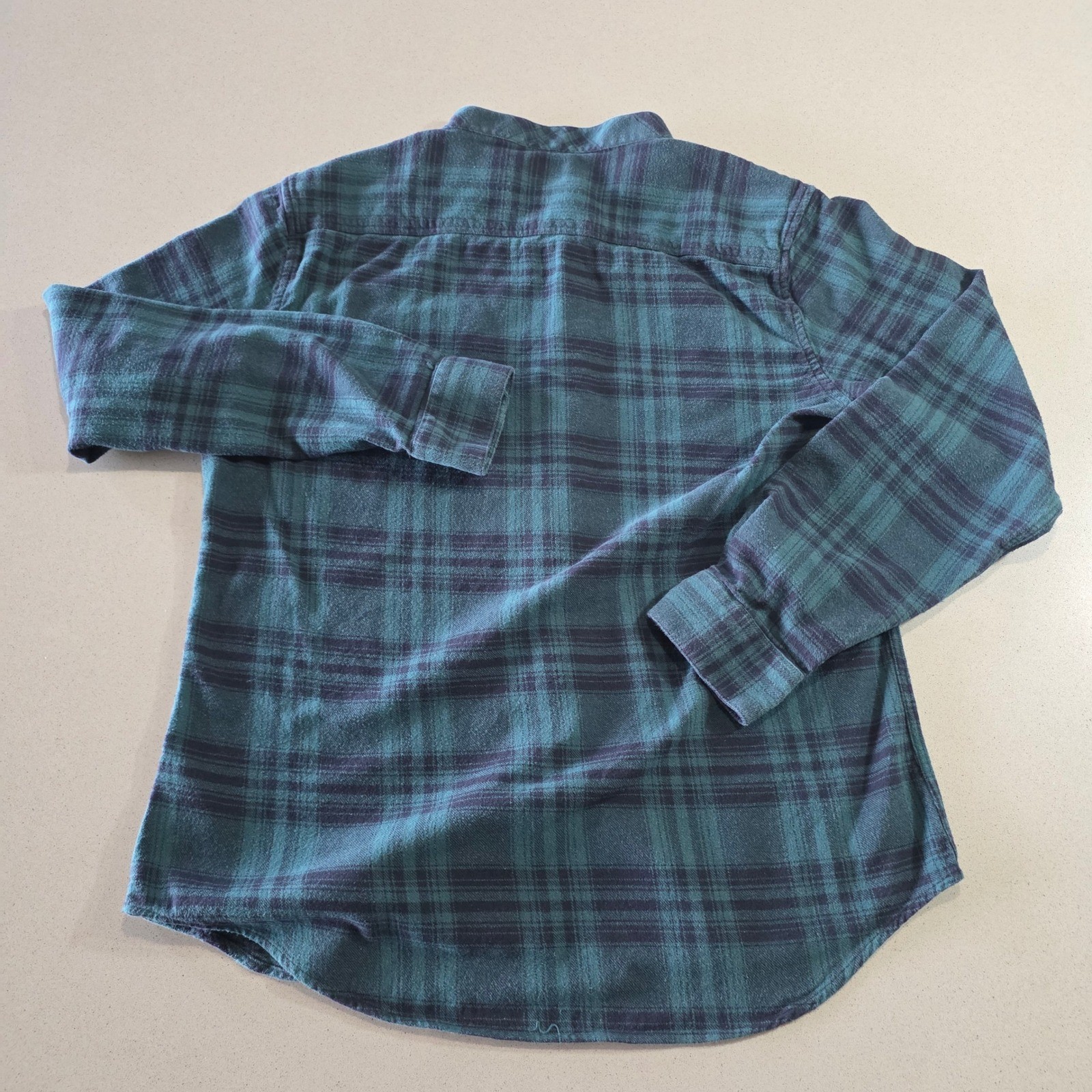 7D63 Made Well Mens Plaid Flannel Band Collar Button Up Shirt Green Black Medium