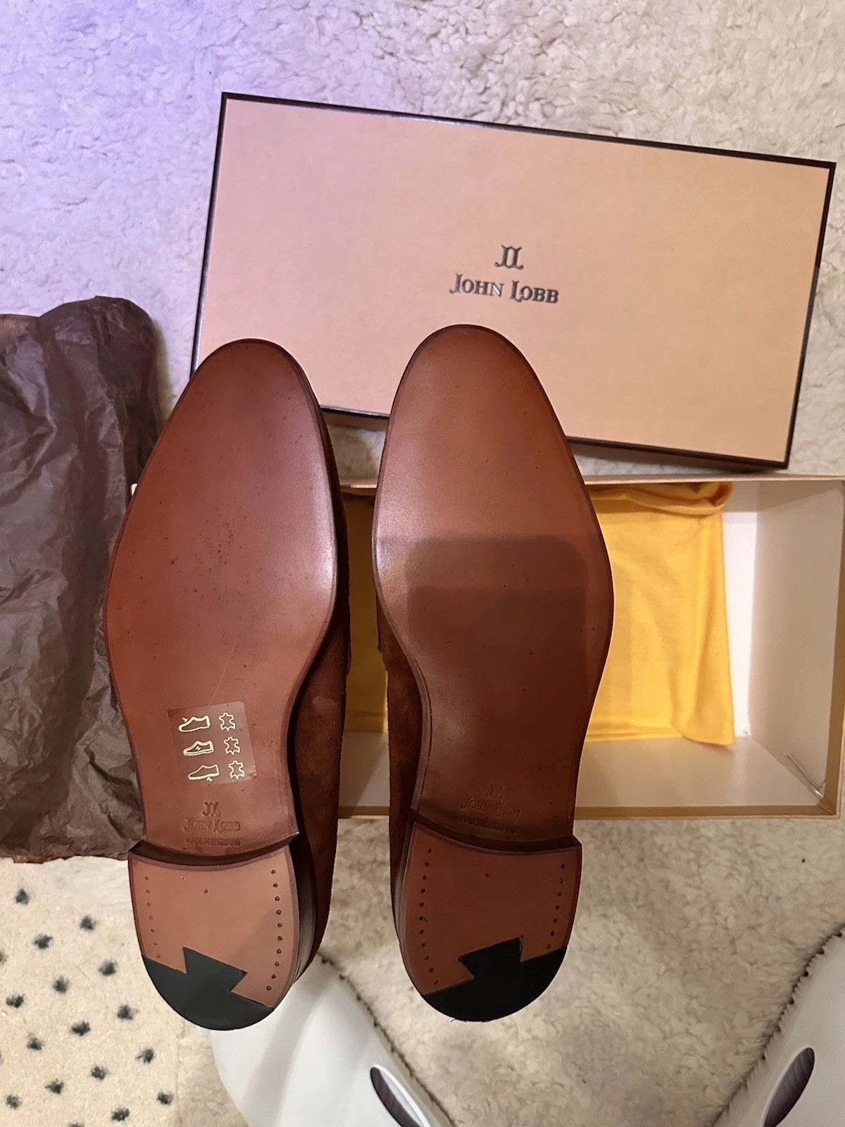 John Lobb Men’s Brown Suede Tassel Dress Loafers Slip-On Leather US 9E