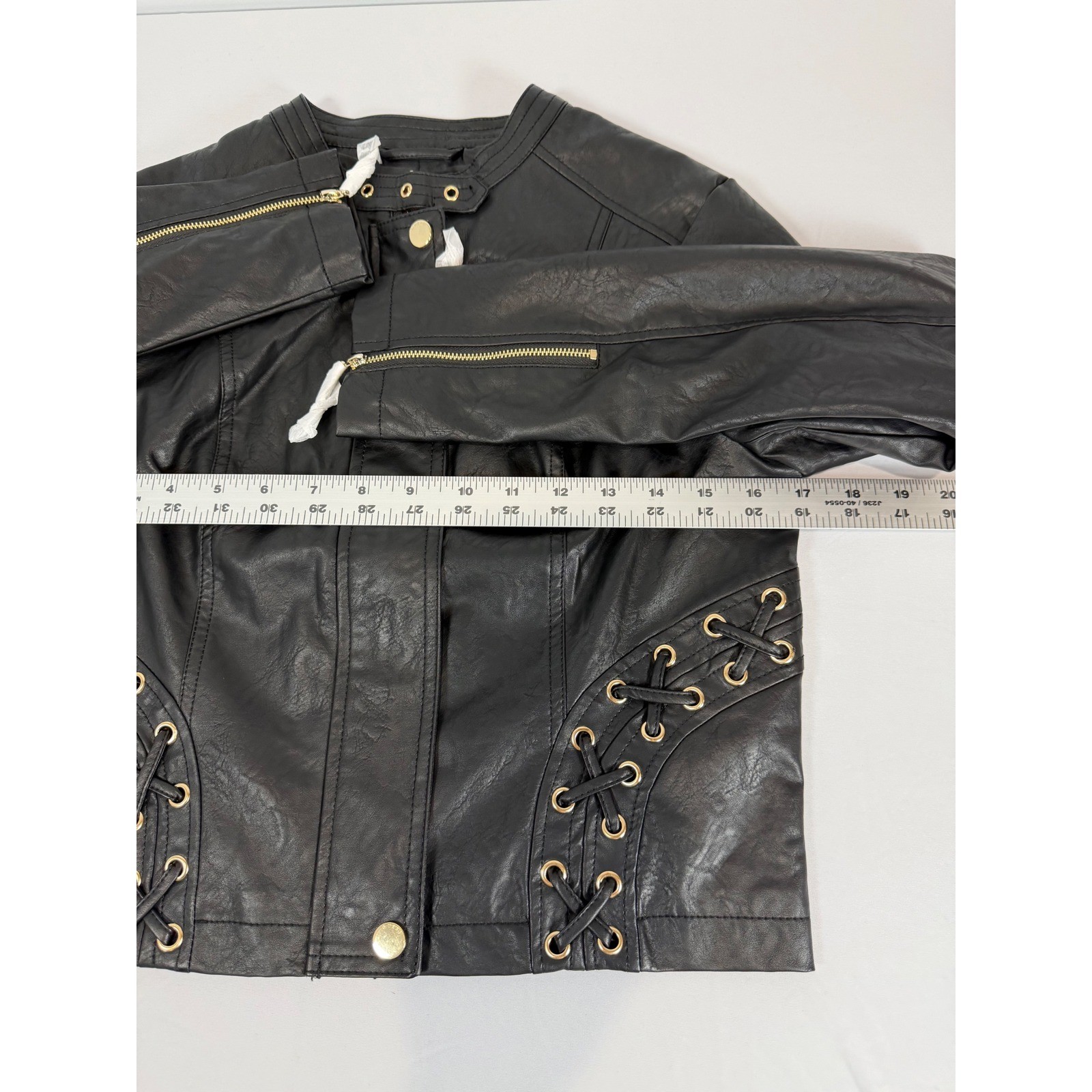 GUESS Ciena STC Moto PU Jacket Jet Black Lace Up Faux Leather R5RL61WGKP0 Size S