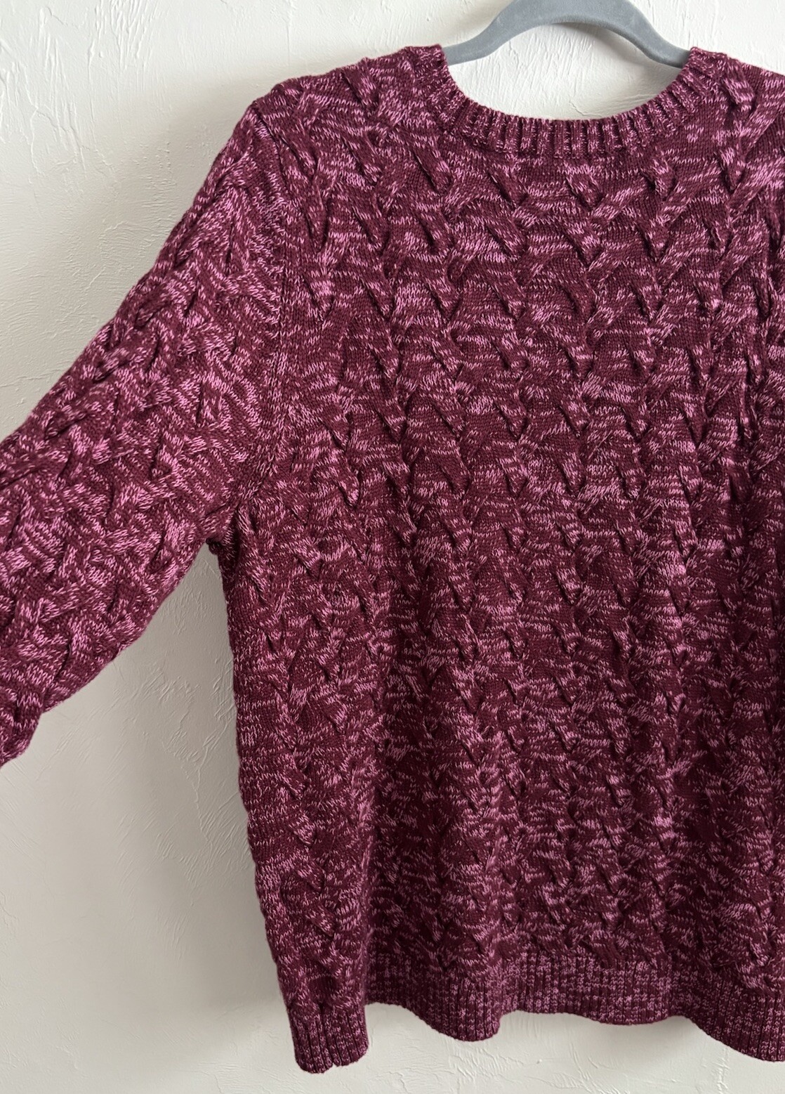 Lands’ End “Drifter” Burgundy/Pink Long Sleeve Cotton Cable Knit Sweater Size XL