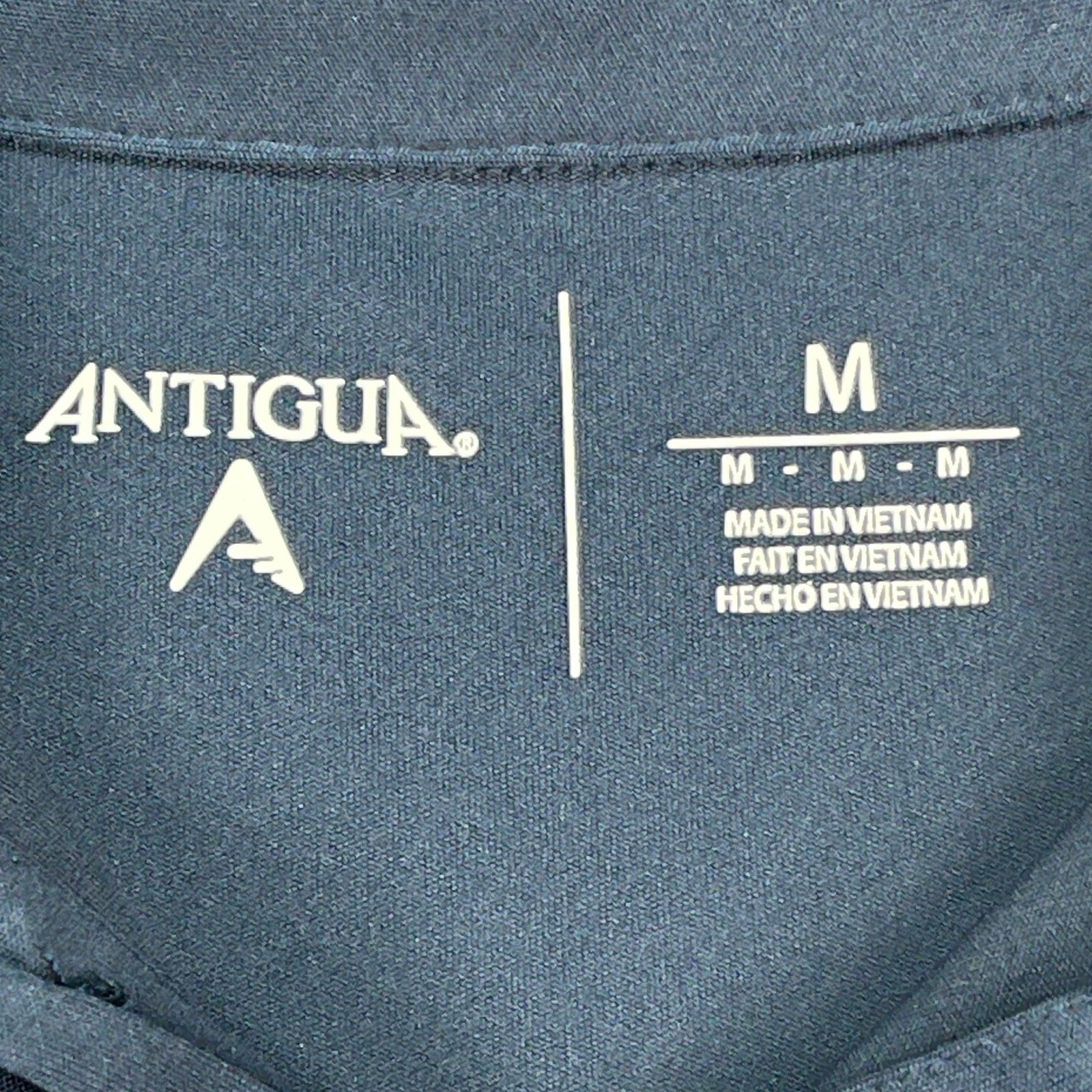 Antigua Polo Shirt Men Medium Navy Blue 3 Button Placket Performance NASCAR