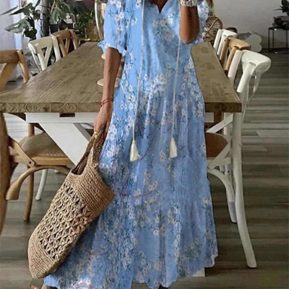 Women’s Printed Medium Sleeve Long Dress