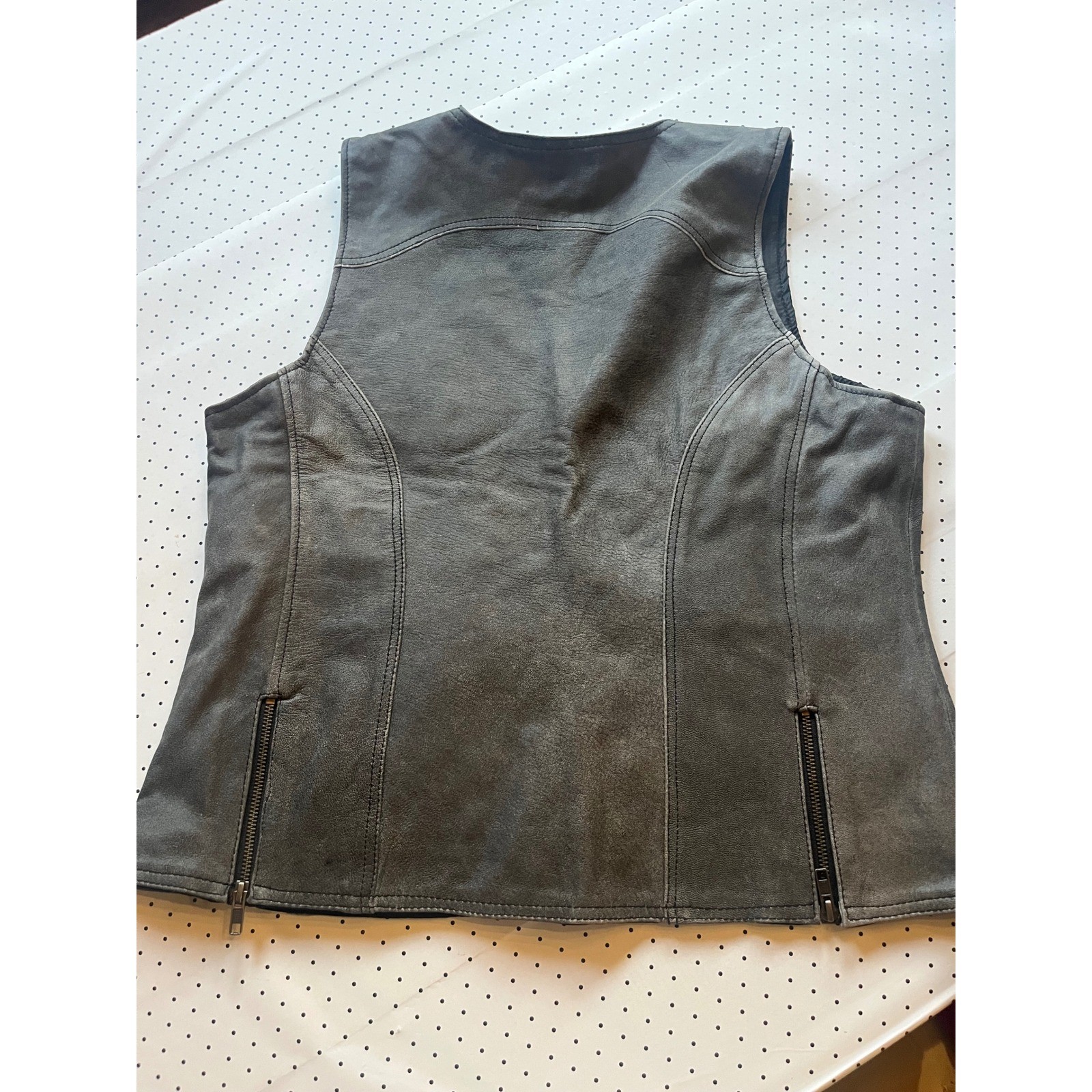 Milwaukee Leather Distressed Gray Racing Stripe Moto Vest 3XL Womens Mens Biker
