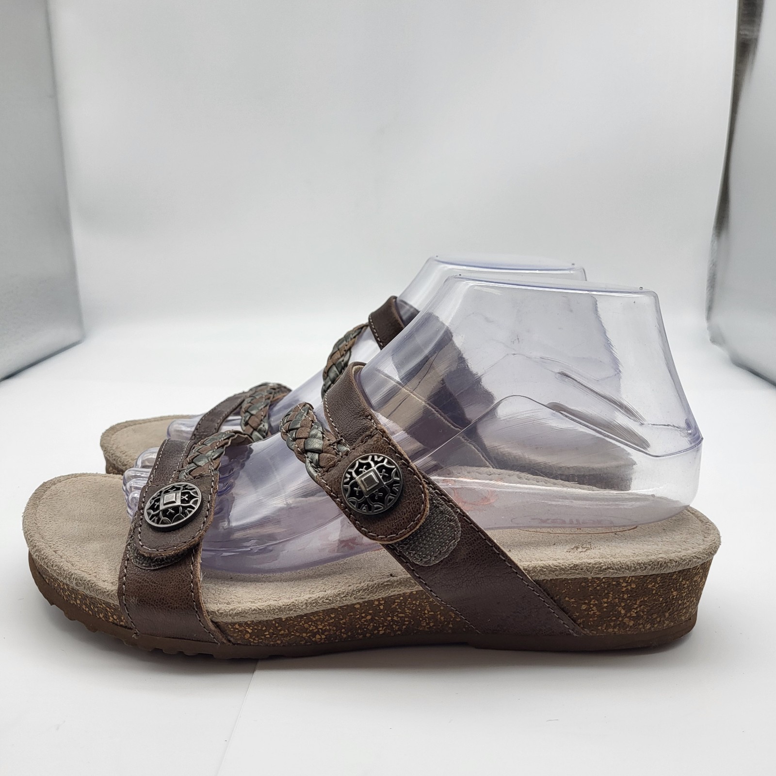 Aetrex Women’s Janey Sport Slide Walking Comfort Sandals Brown Leather Sz 8.5