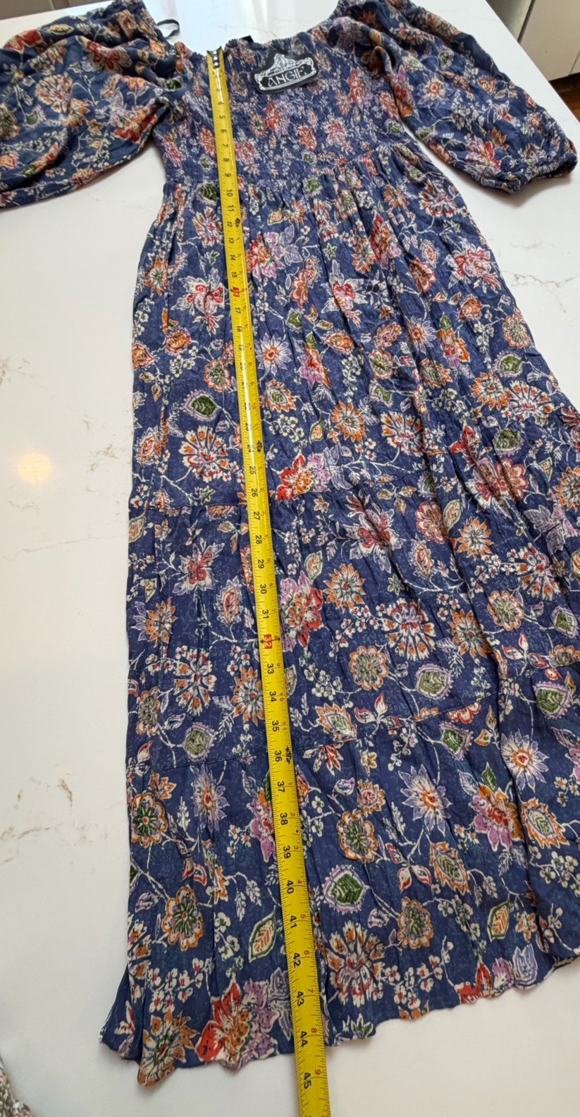 NWT Angie Floral Large Flutter Sleeve Dress Smocked Blue Multicolor