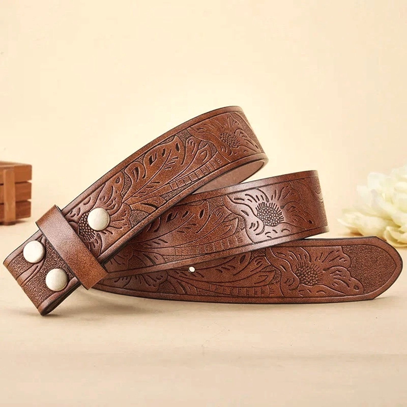 NEW MULTI Western Belt Handmade Strap Men Leather No Buckle Cowboy Rodeo Belts