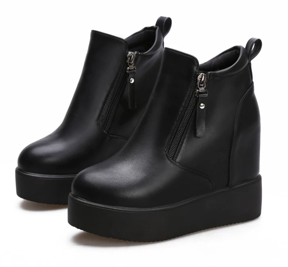 Women’s Hidden Wedge Platform Ankle Boots Creepers Shoes Round Toe Zip Fashion