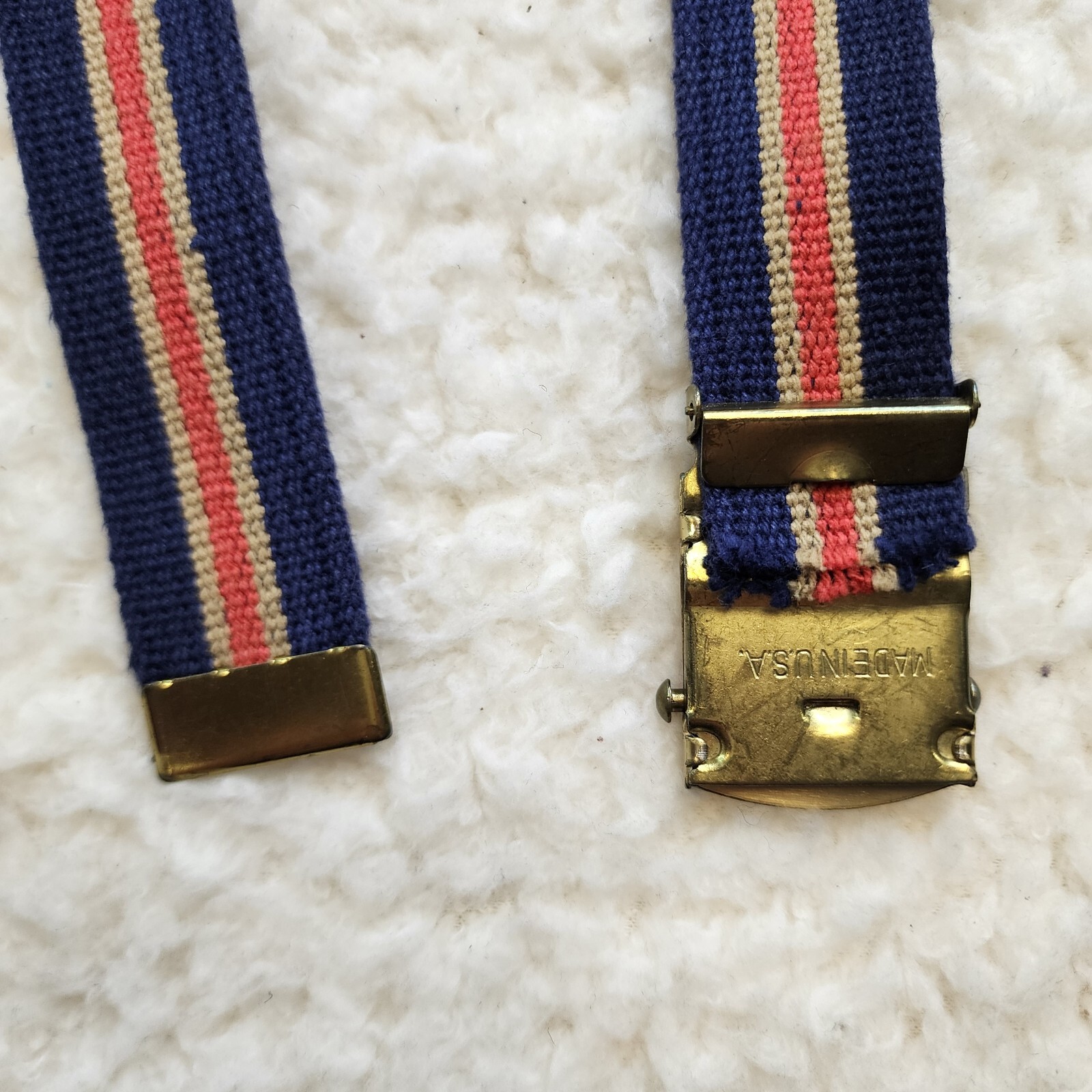 Vtg Belt Skippers Florida Nautical Canvas Stripes Hippie Retro Gold 35″ Sailor