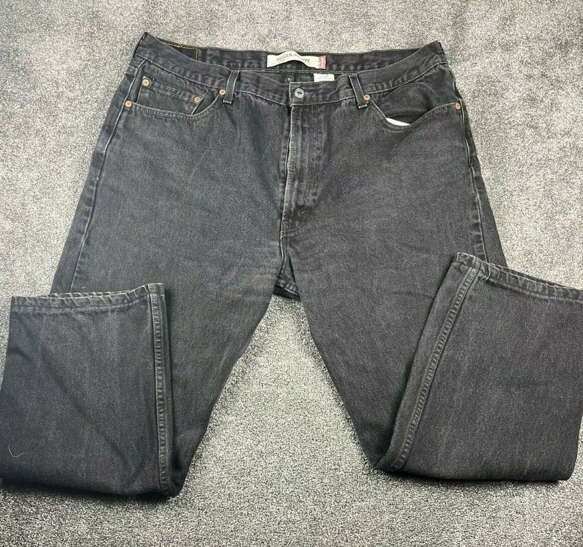 Levis 505 Regular Fit Mens Jeans W42 L30 Black Denim