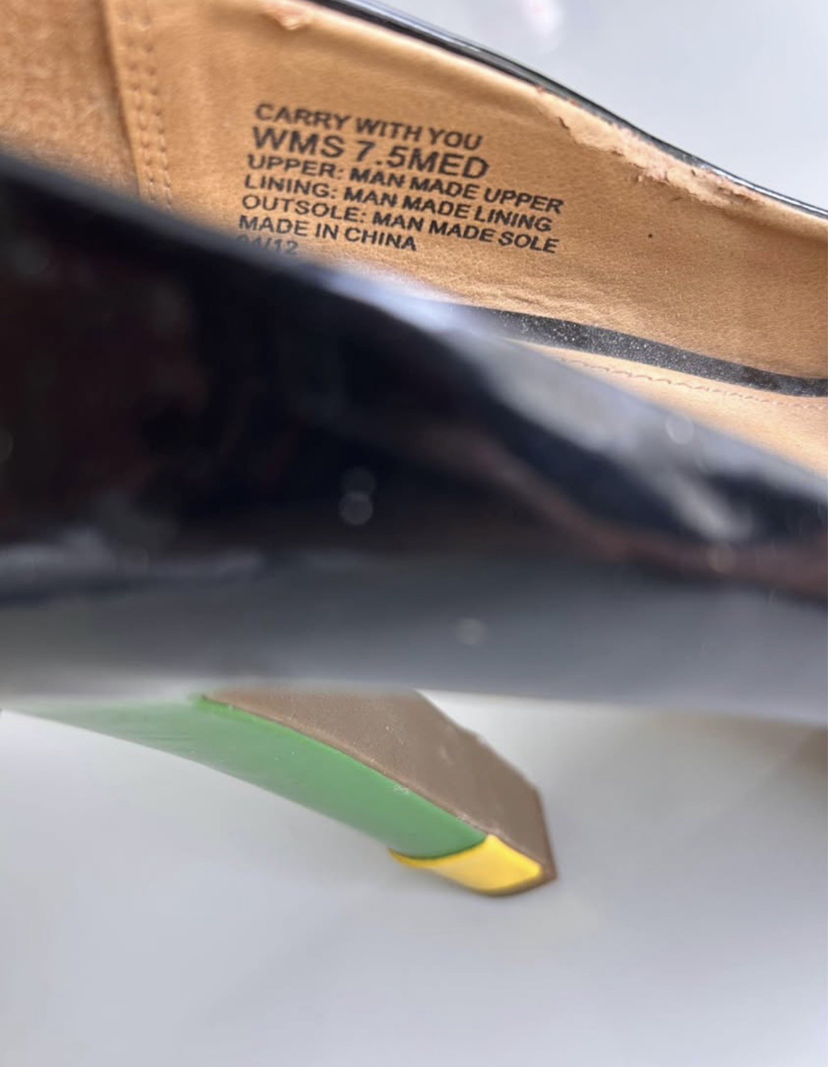 Black Patent Peep Toe Platform Heels 7.5 Pink Orange Yellow Green Sole EUC
