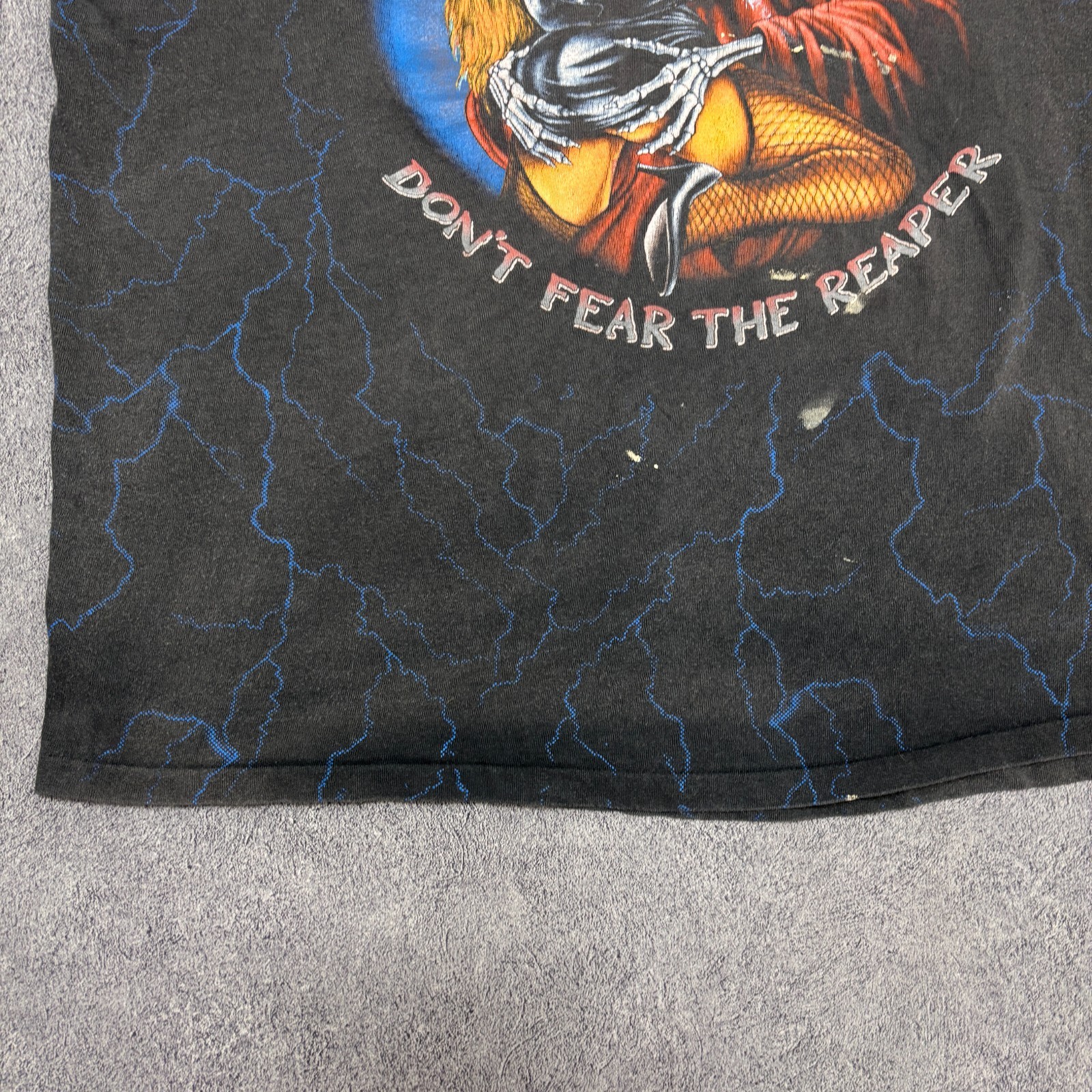 Vintage 3d Emblem Shirt XL Black 90s Single Stitch Reaper All Over Print Harley