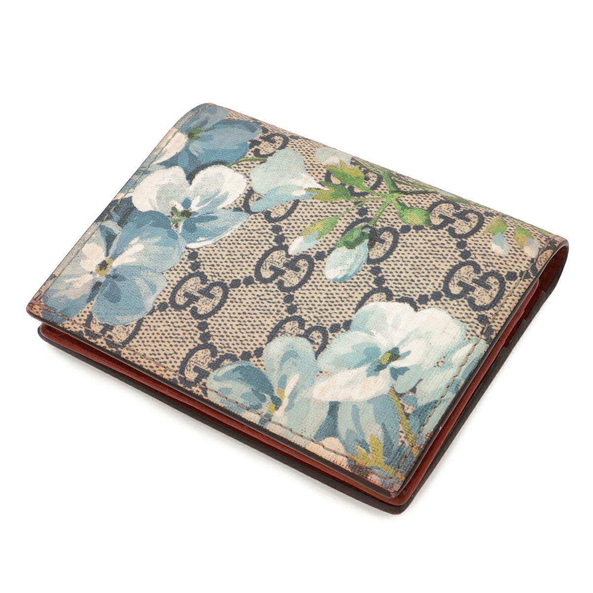 GUCCI GG Blooms Bifold Wallet Card Pass Case Blue W11 H8.5cm 410088 No Box Used