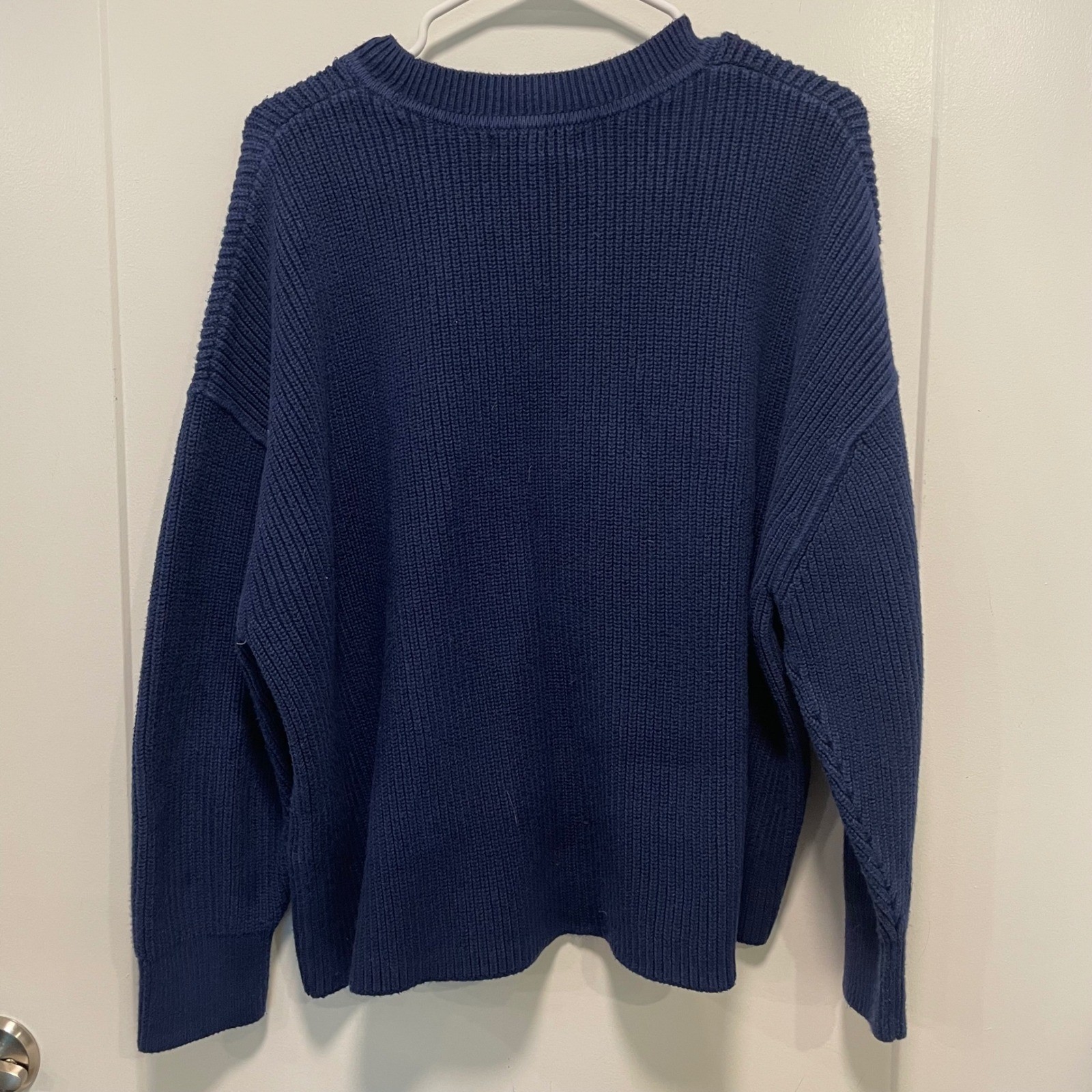Banana Republic Mens Navy Blue Shaker Stitch Cotton Crewneck Sweater Size M