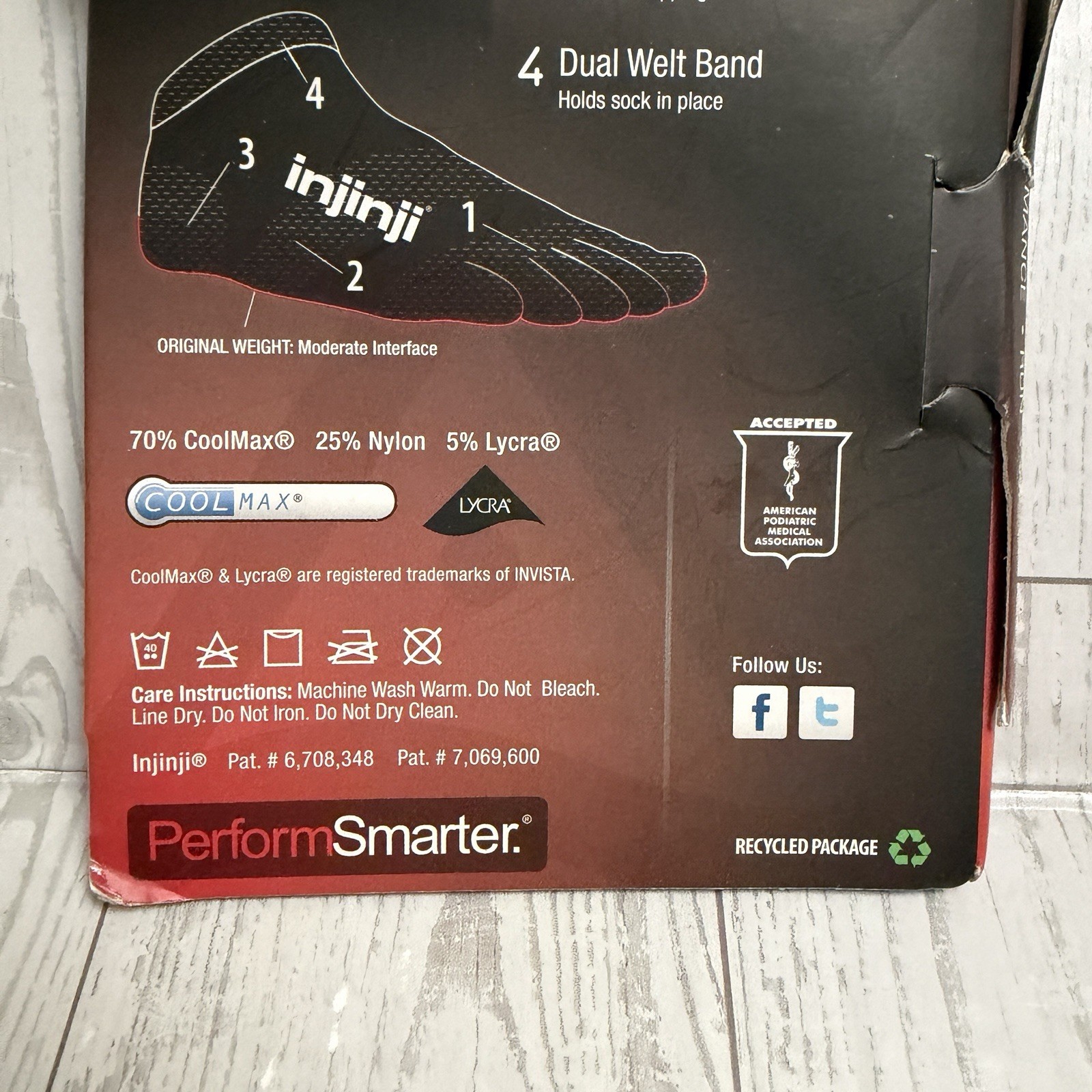 INJINJI Performance Toe Socks Original Weight Coolmax White Sz Medium New Micro