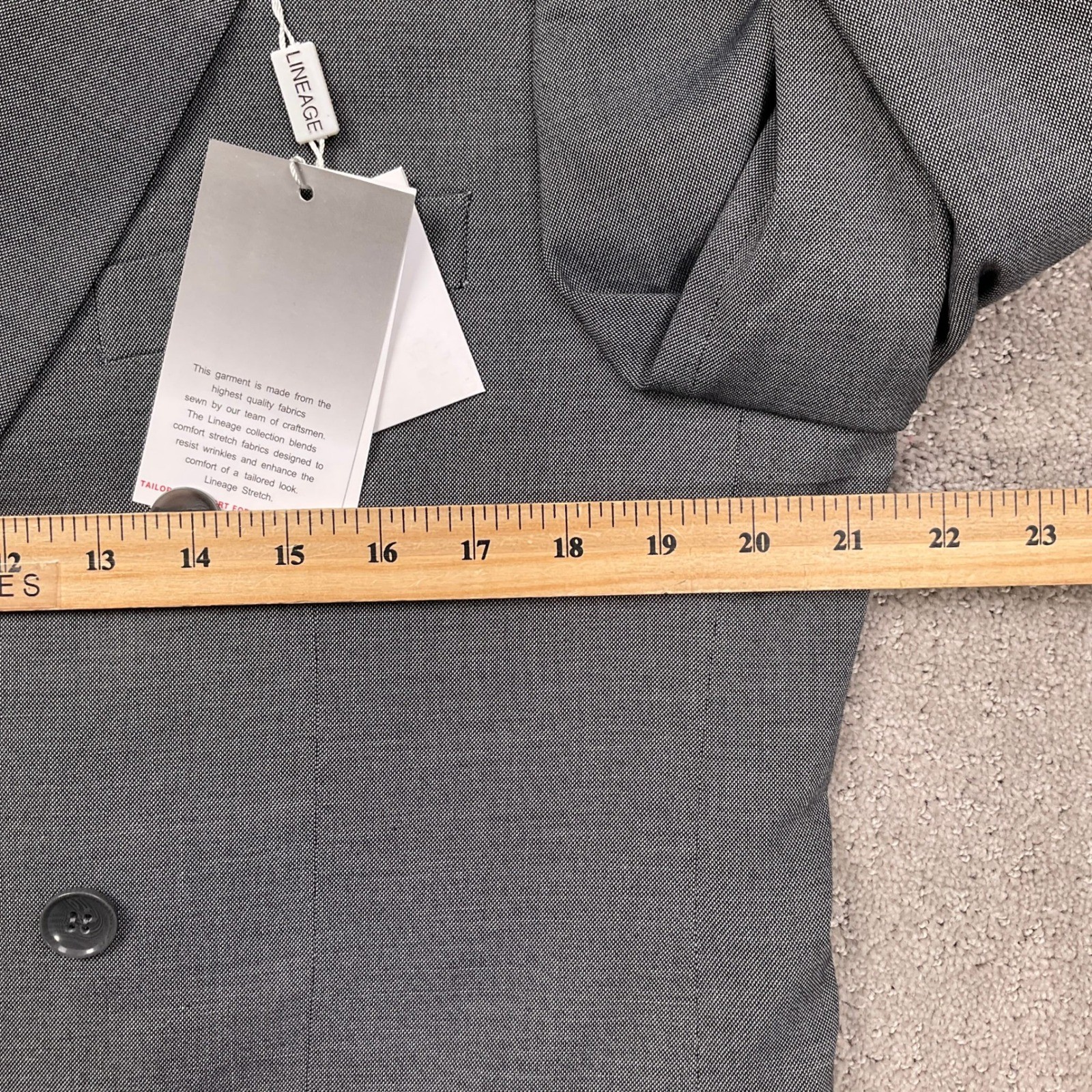 Lineage Suit Mens 40S 34W Charcoal Andrew Double Breasted Modern Fit Unhemmed