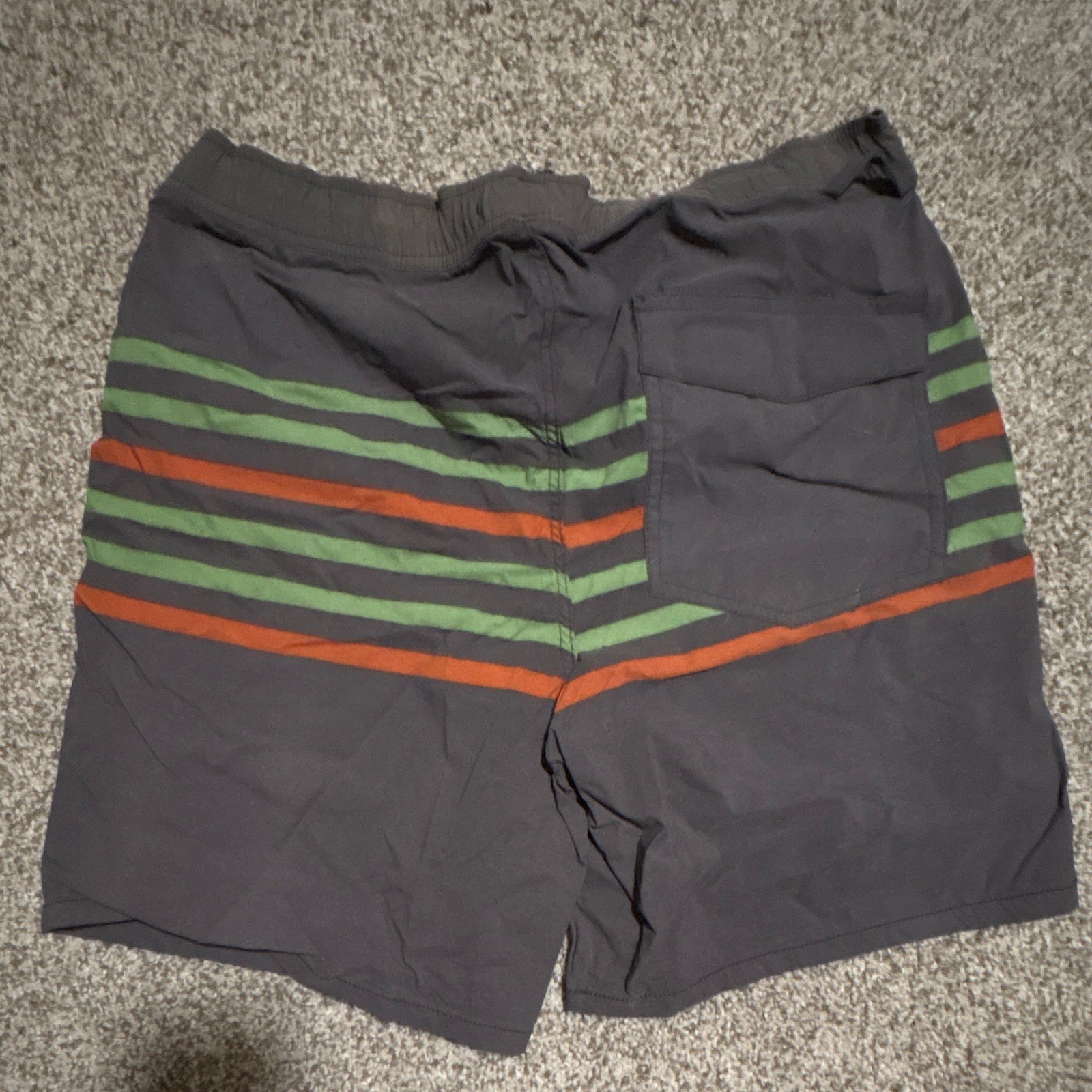 Brixton Men’s Gray Striped Swim Shorts M Drawstring Pockets Green Orange