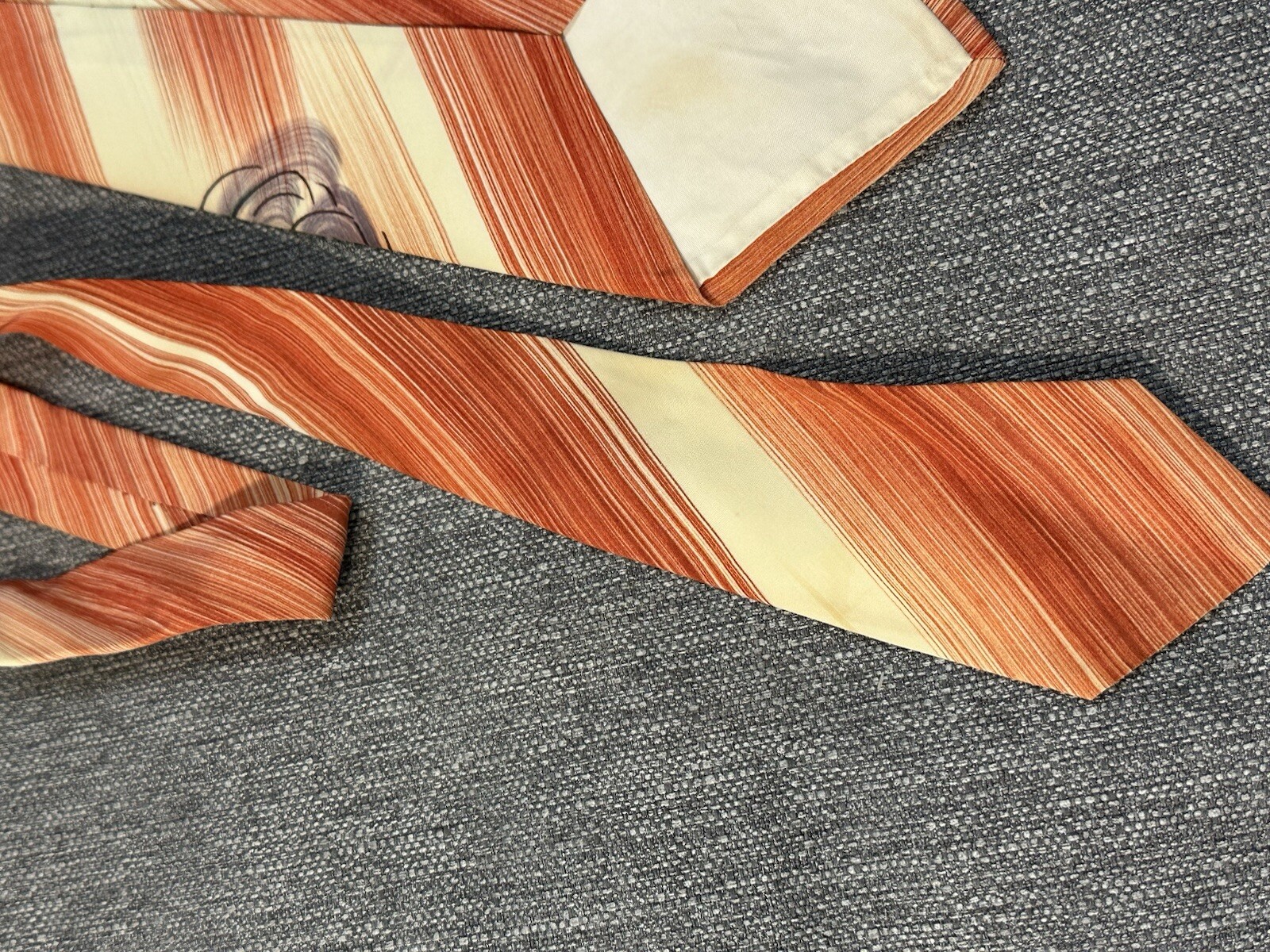 Vintage Tie Hand Painted Art Deco Brush Strokes Orange Fish Nautical Rockabilly