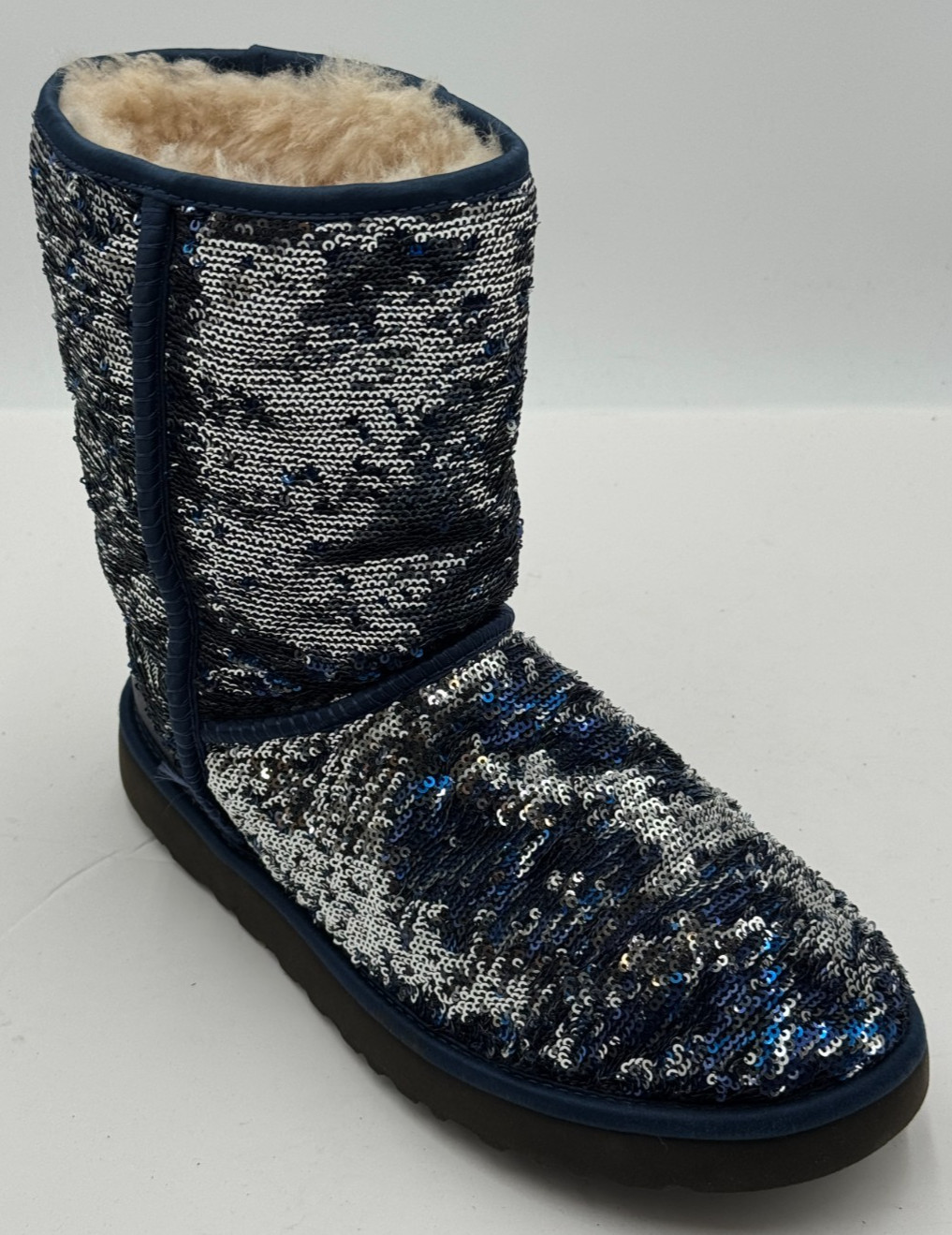 UGG Classic Short Women’s Boots Size 10 Blue Silver Sequin Pull On Boots 1002765