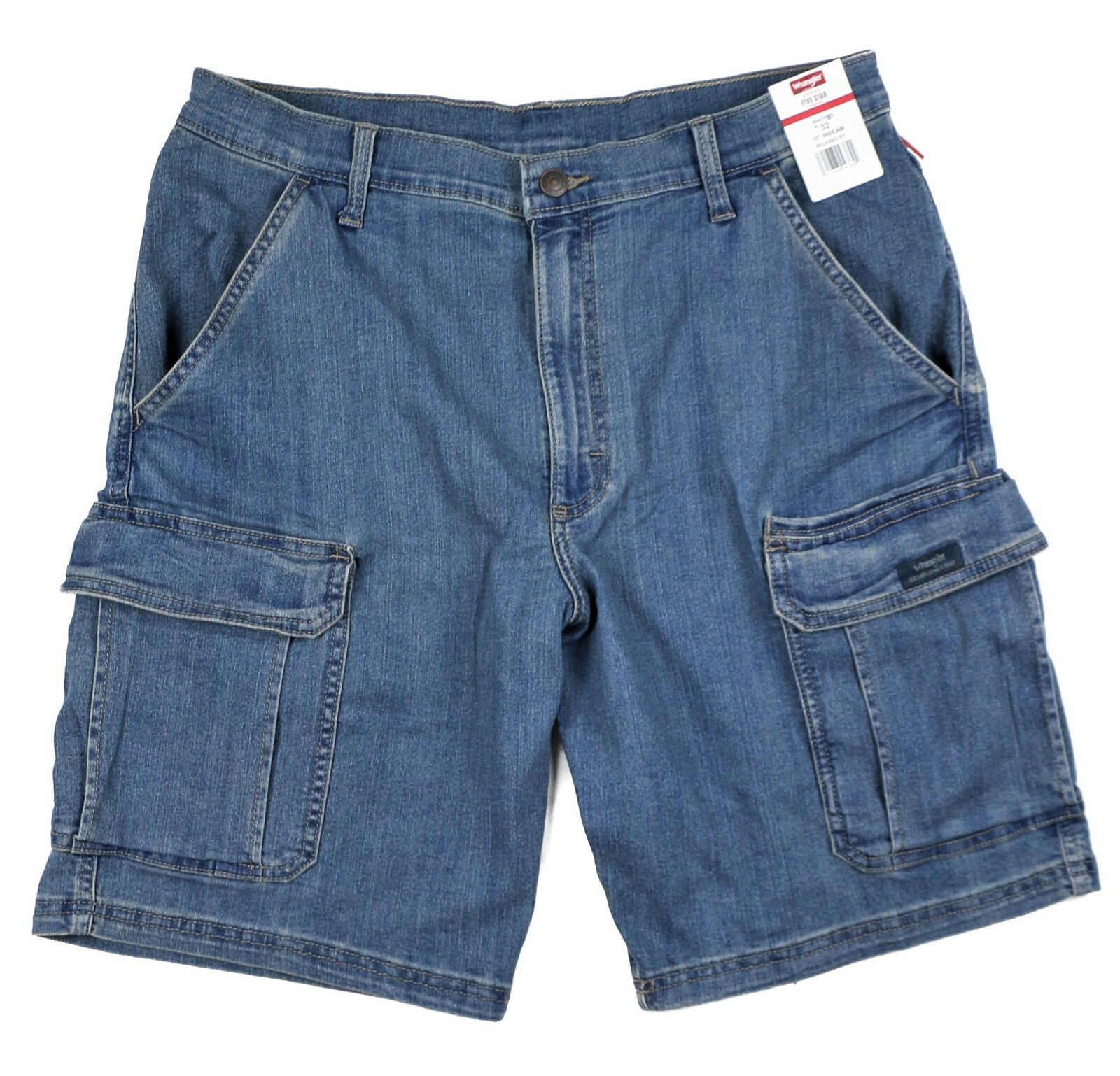 New Wrangler Denim Cargo Shorts Men’s Sizes W30 – W44 Medium Wash Tech Pocket