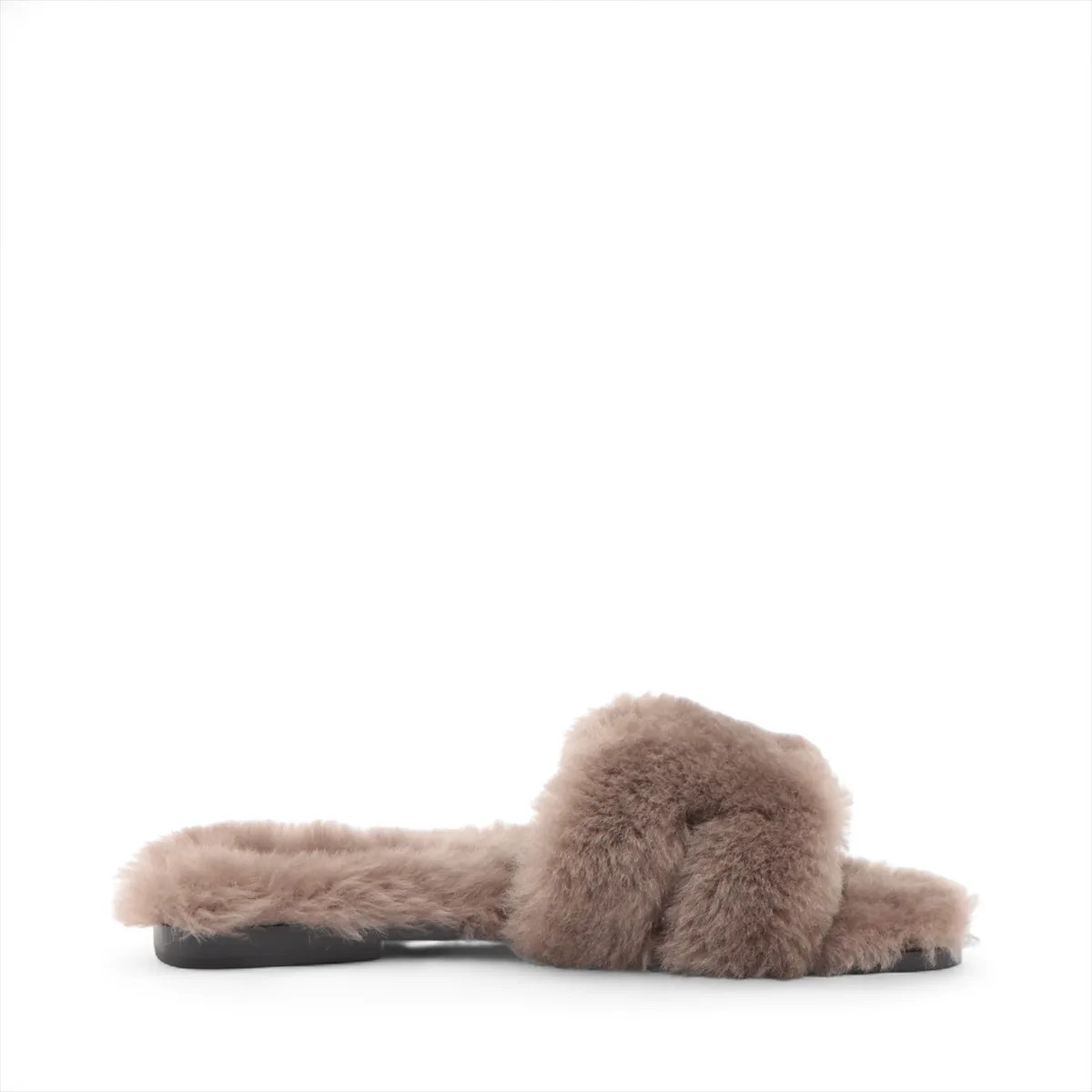 Hermès Oran Fur × Leather Sandals 38 Ladies’ Greige 231288Z Sheepskin Box There