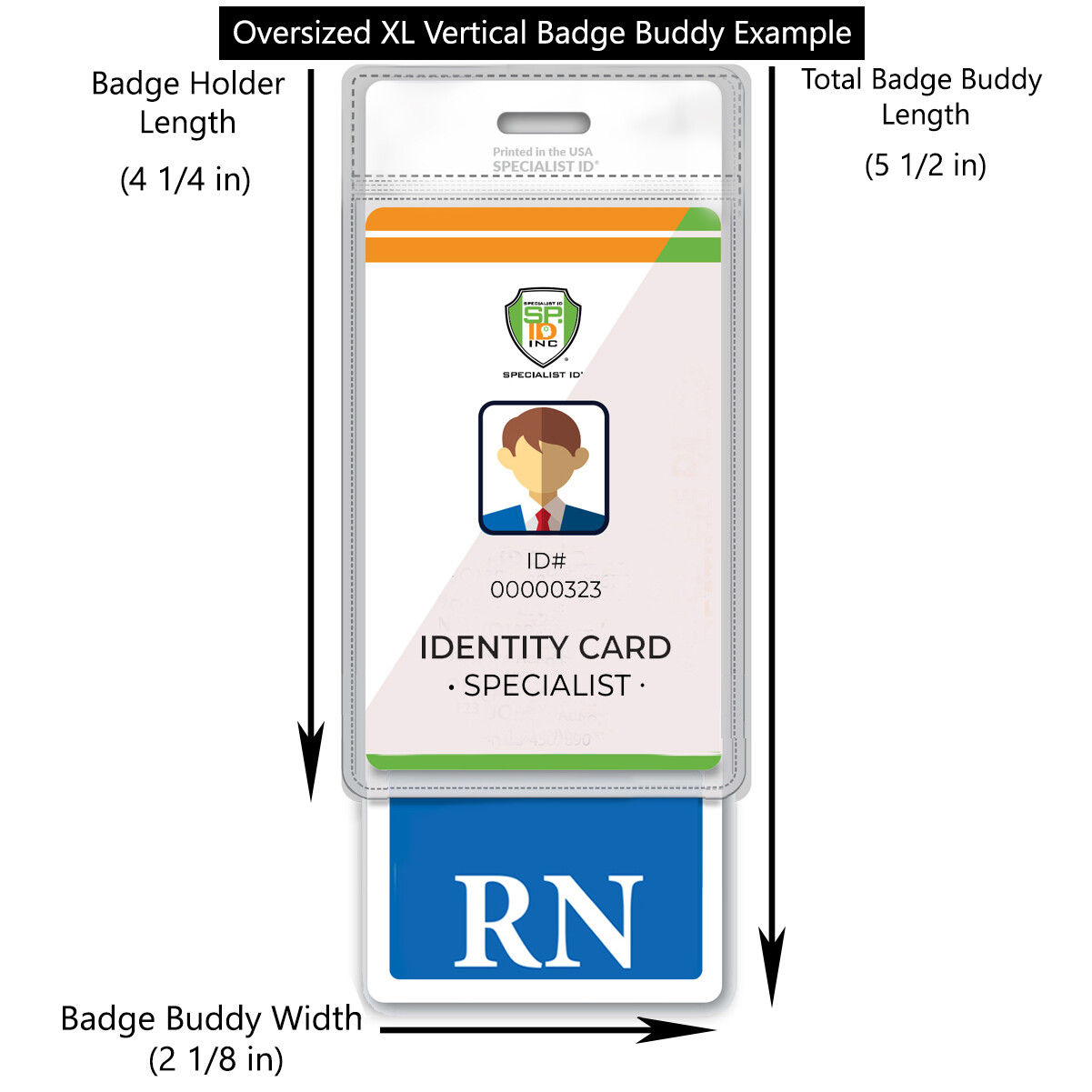 RN Badge Buddy Extra Long Oversized Vertical ID Backer for Registered Nurses