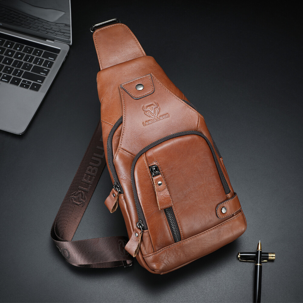 Sling Backpack Men Chest bag Crossbody Bag Shoulder Bag 100% Genuine Leather New