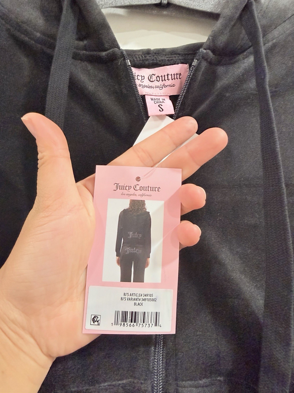 NWT Juicy Couture Velour Tracksuit Set Black Rhinestone Logo Size S