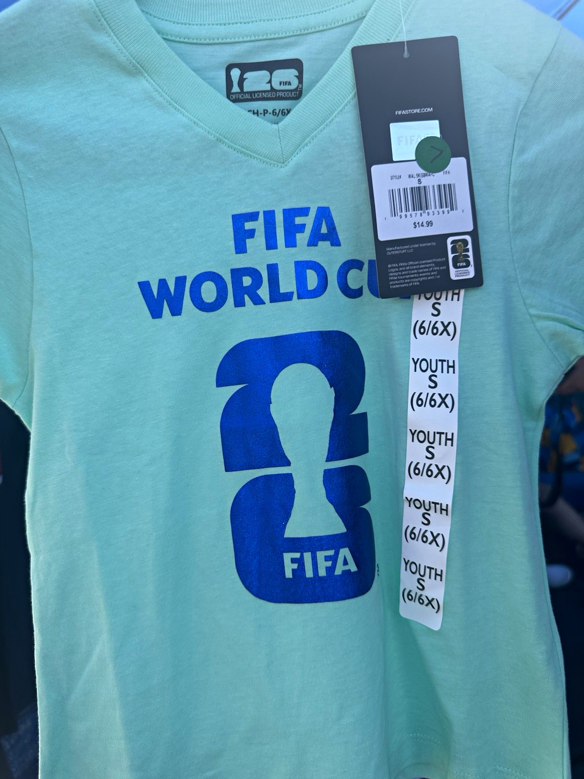 FIFA World Cup Youth S (6/6X) Green V-Neck Graphic Logo Soccer T-Shirt