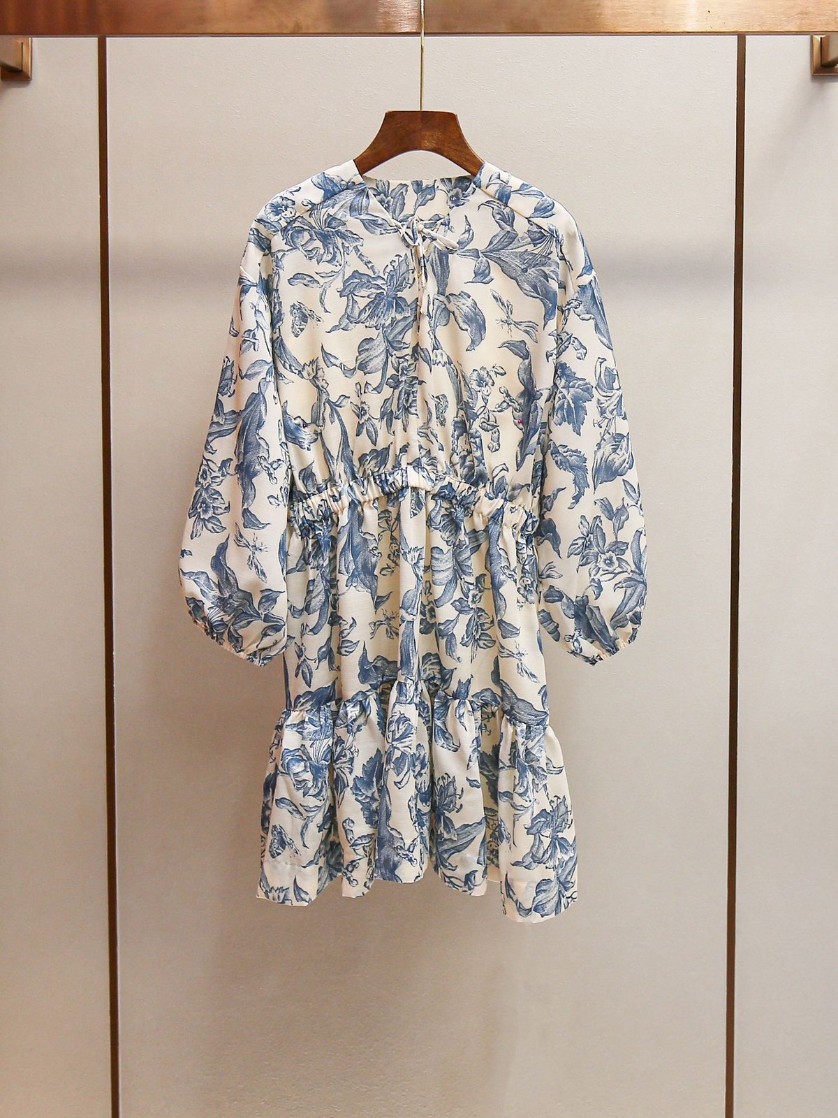 Sandro V Neck Floral Print Puff Sleeve Mini Dress
