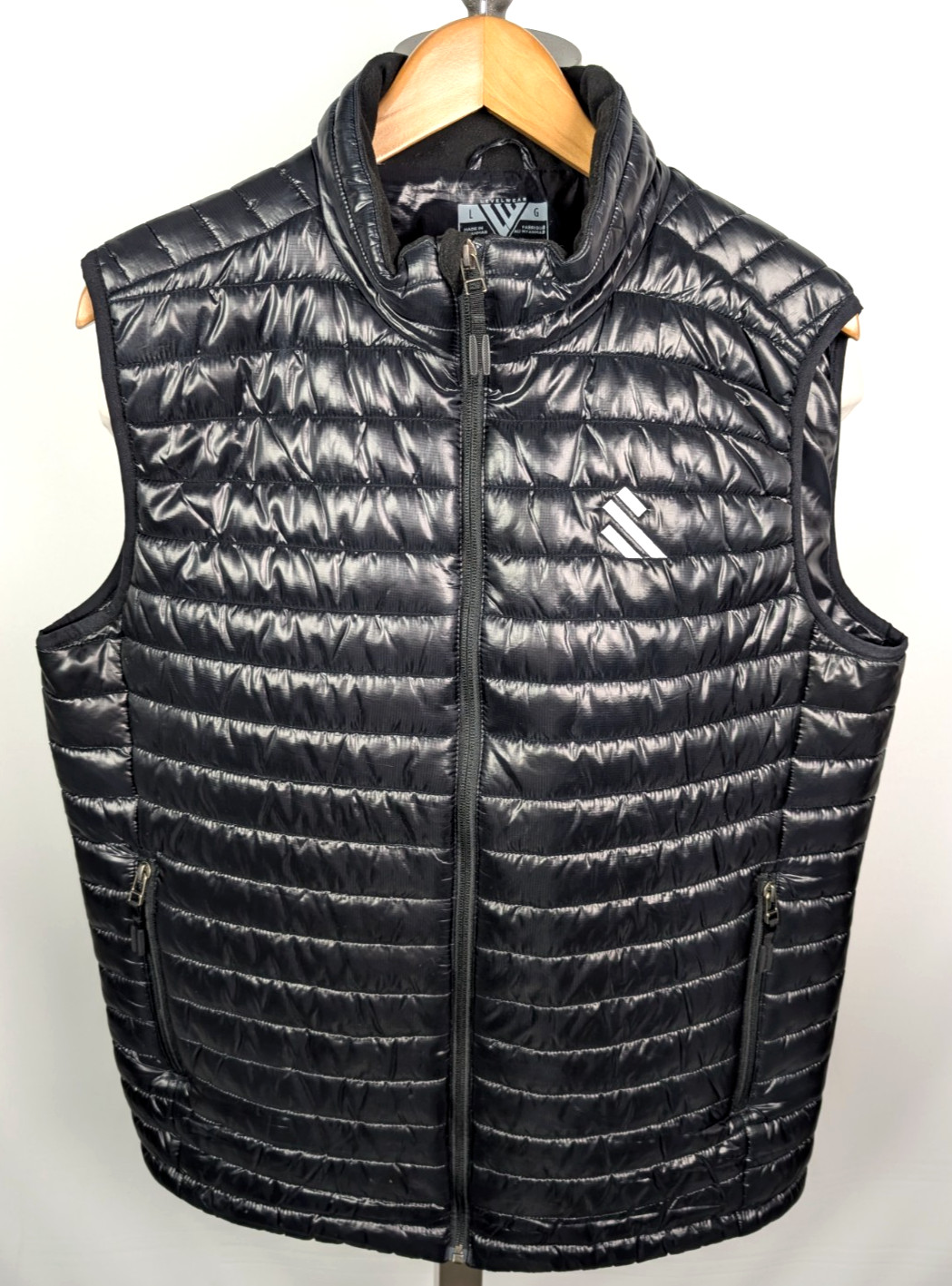 LEVEL WEAR Insulated Puffer Vest Jacket Sz L Black Men’s Full Zip