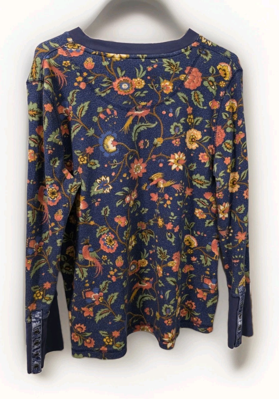 SUNDANCE Thermal Waffle Knit Long Sleeve Shirt Top Blue Cuff Details Sz XXL Euc