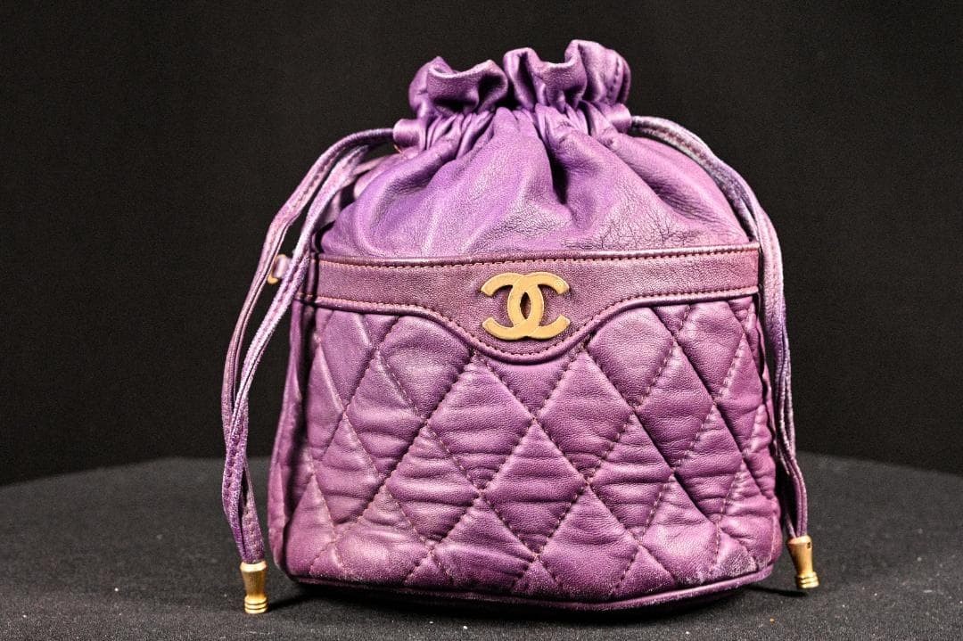 Rare CHANEL Lambskin Matelass Turn Lock Drawstring Chain Backpack Purple Auth
