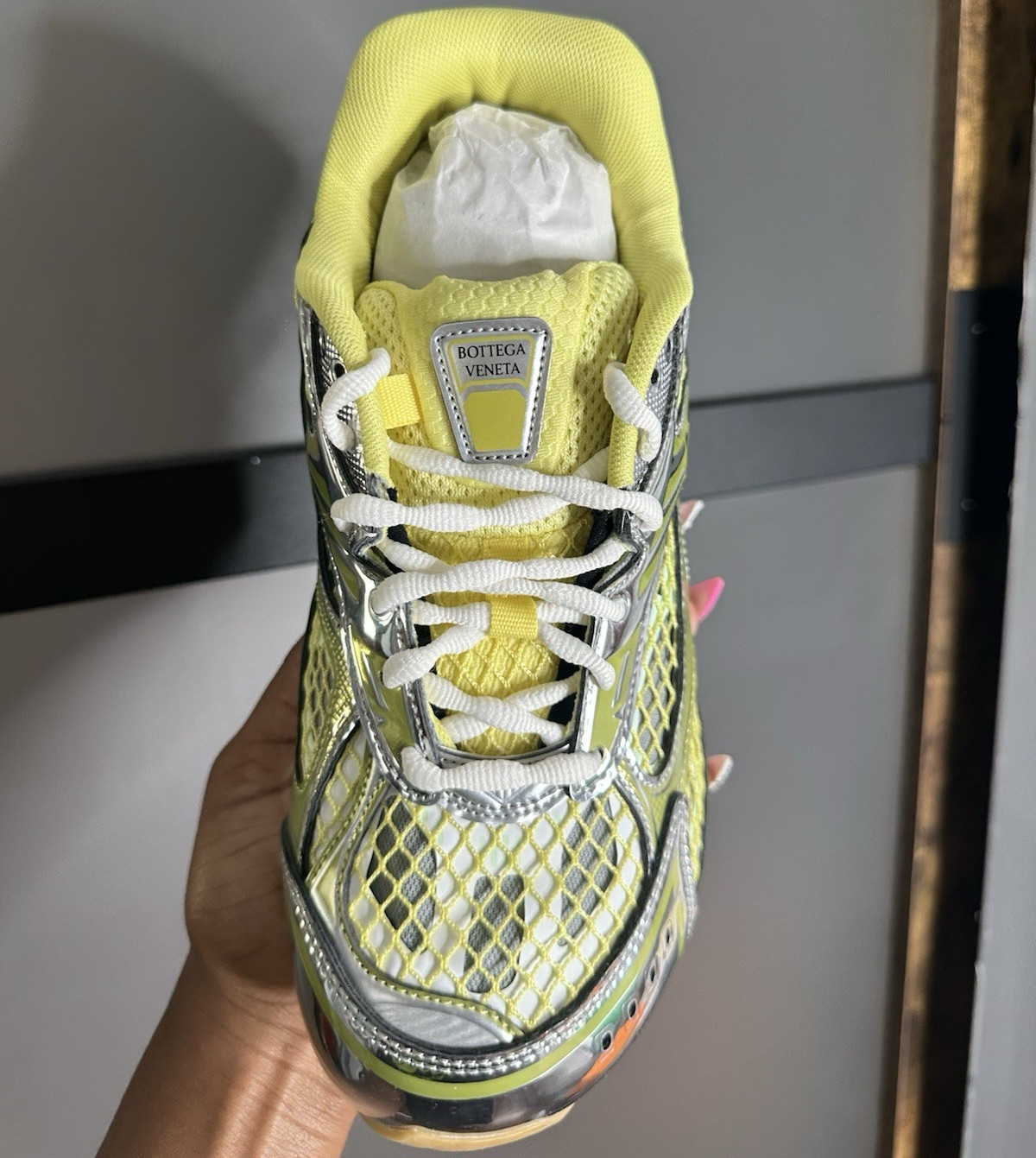 Bottega Veneta Yellow/Silver Low Top Lace-Up Athletic Sneakers Rubber Sole