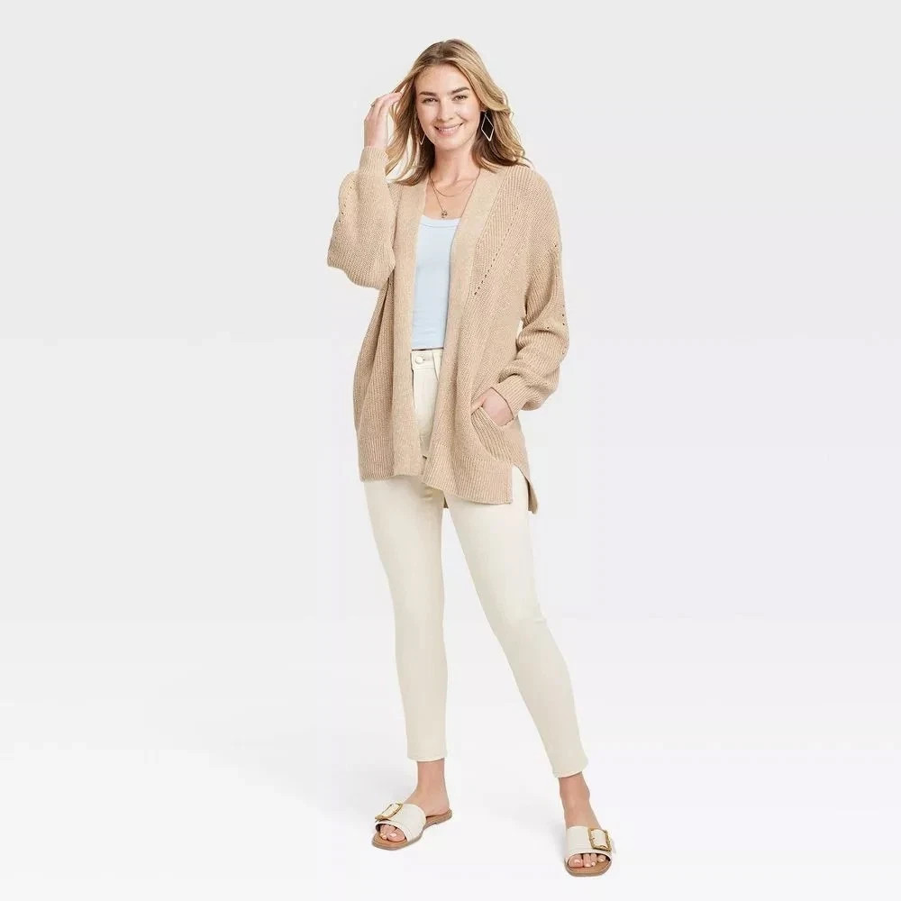 Universal Thread Women’s Size Small Open-Front Cardigan Tan w Pockets NEW