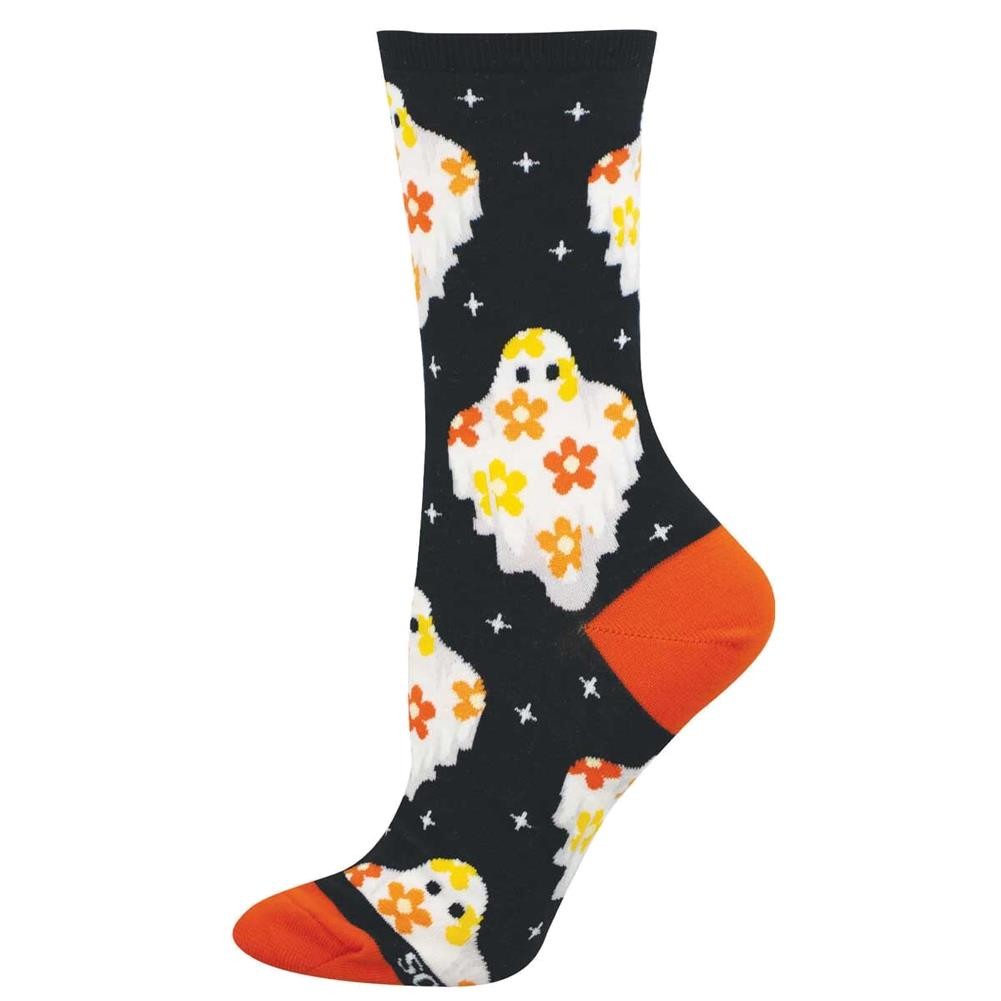 Socksmith Women’s Crew Socks Novelty Footwear – Halloween Flower Ghosts