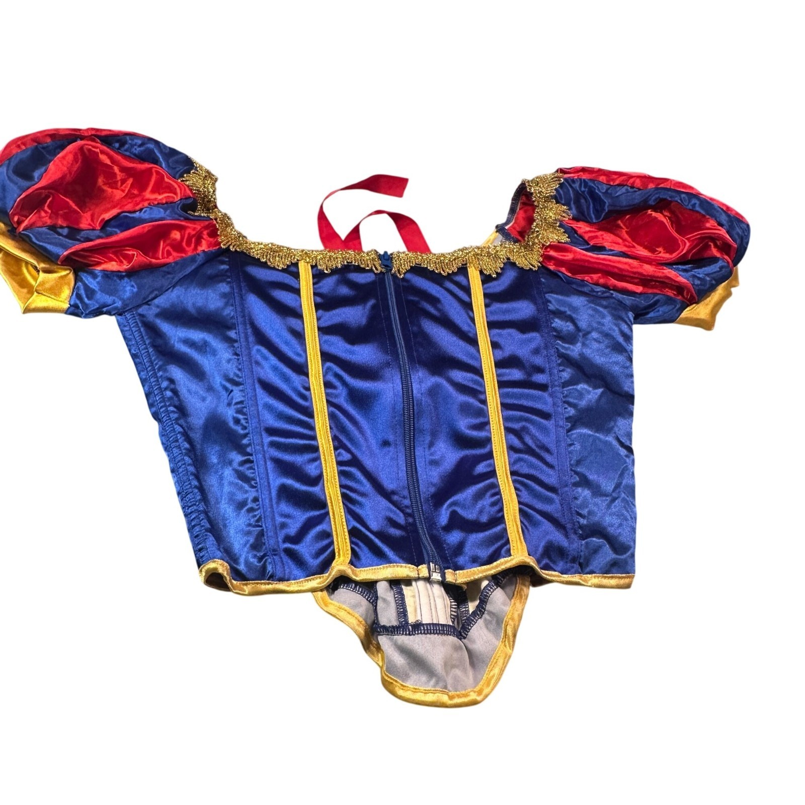 Snow White Princess Costume Corset Women Lace Up Puff Sleeves Zipper Satin