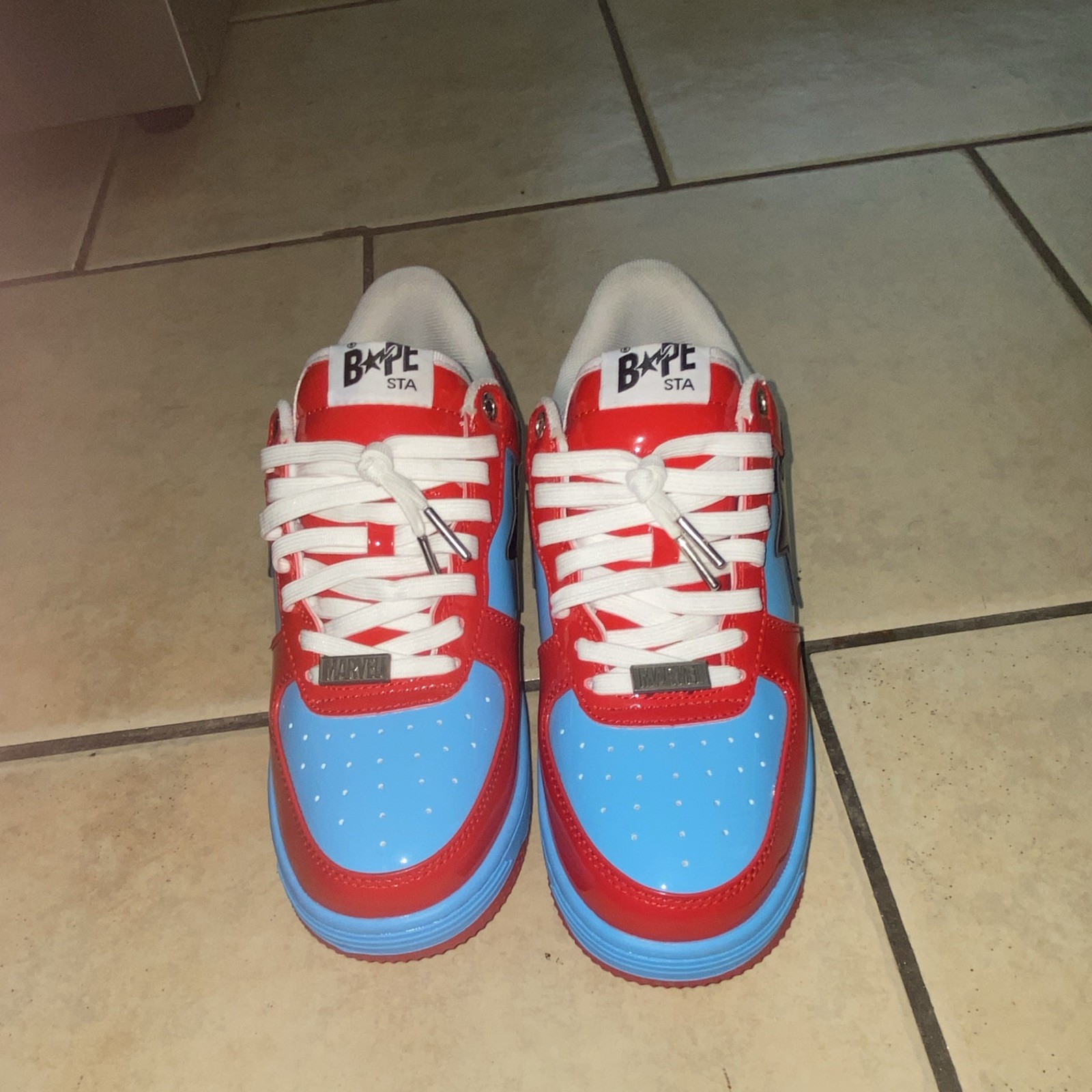 BAPE BAPE STA Men’s Low Top Lace Up Sneakers Red Blue White Black