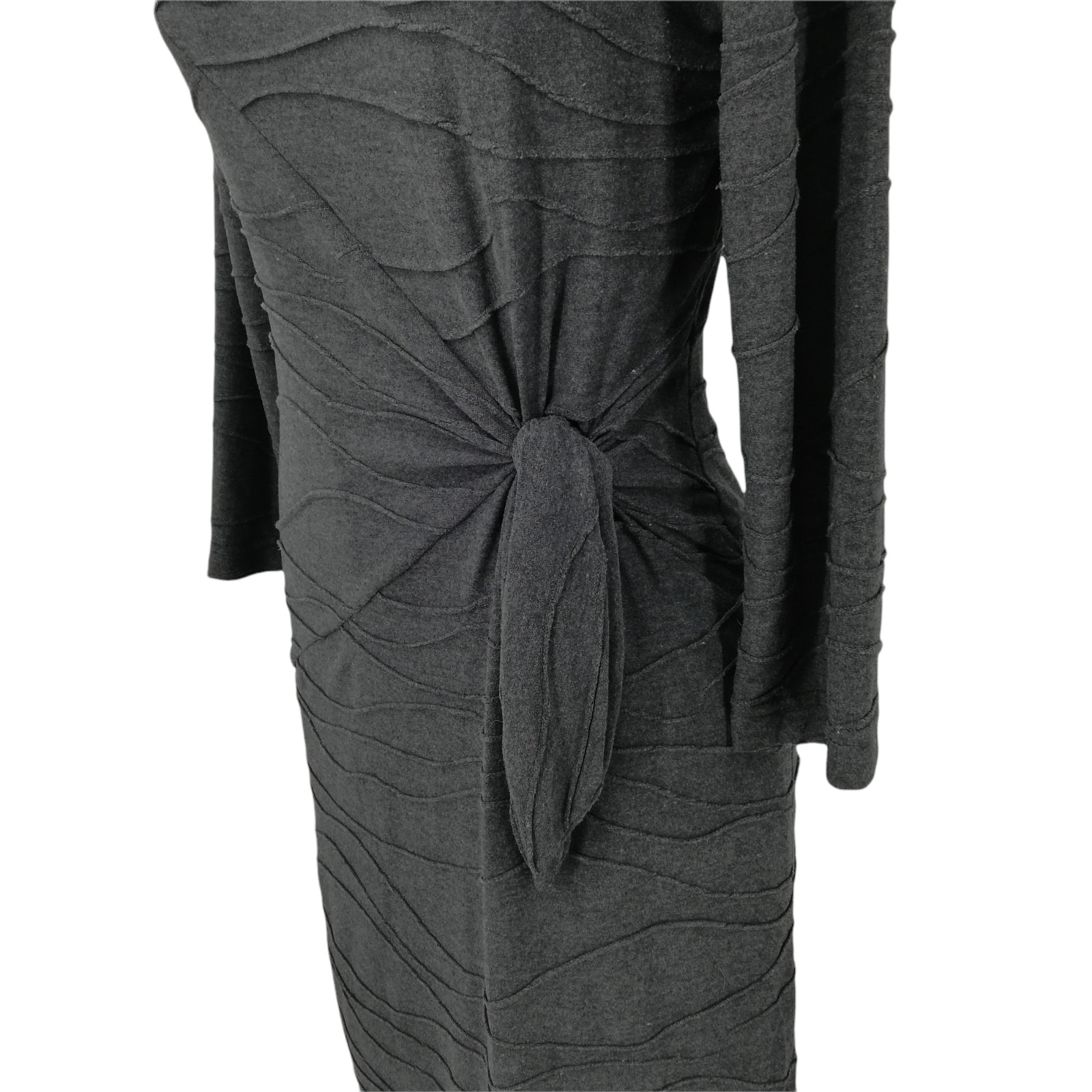 Sharagano Bodycon Knit Dress Size 4 3/4 Length Sleeve Asymmetrical Gray Wrap